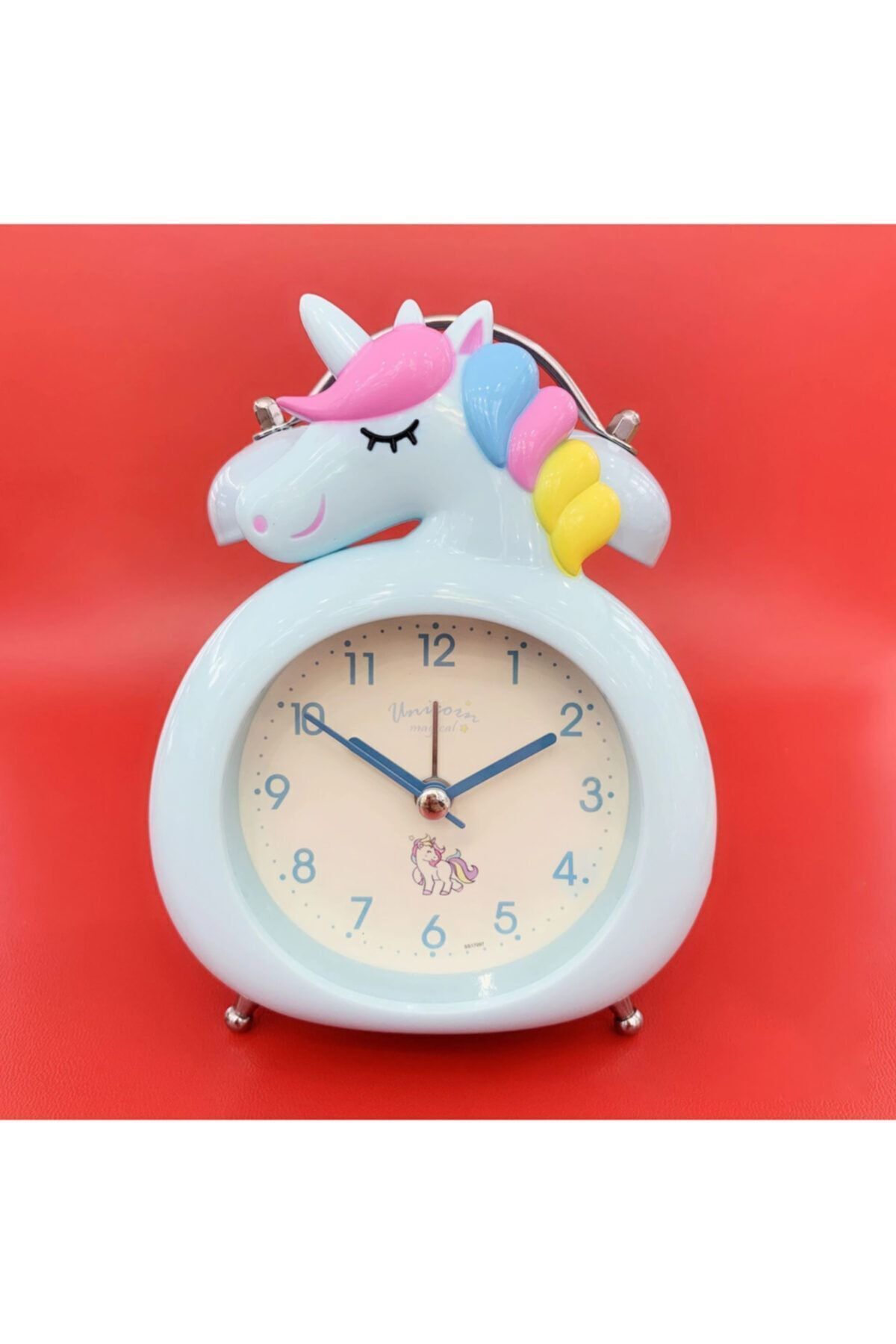 DEKORANLA Mavi Unicorn Dekoratif Masa Üstü Çalar Saat, şık ve kullanışlı tasarım