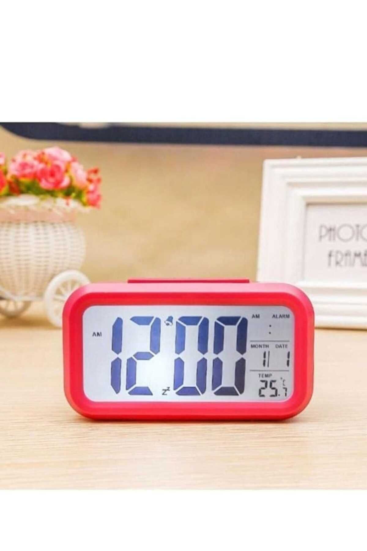 DEKORANLA Pilli Dijital Masaüstü Işıklı Alarmlı Lcd Saat Pembe