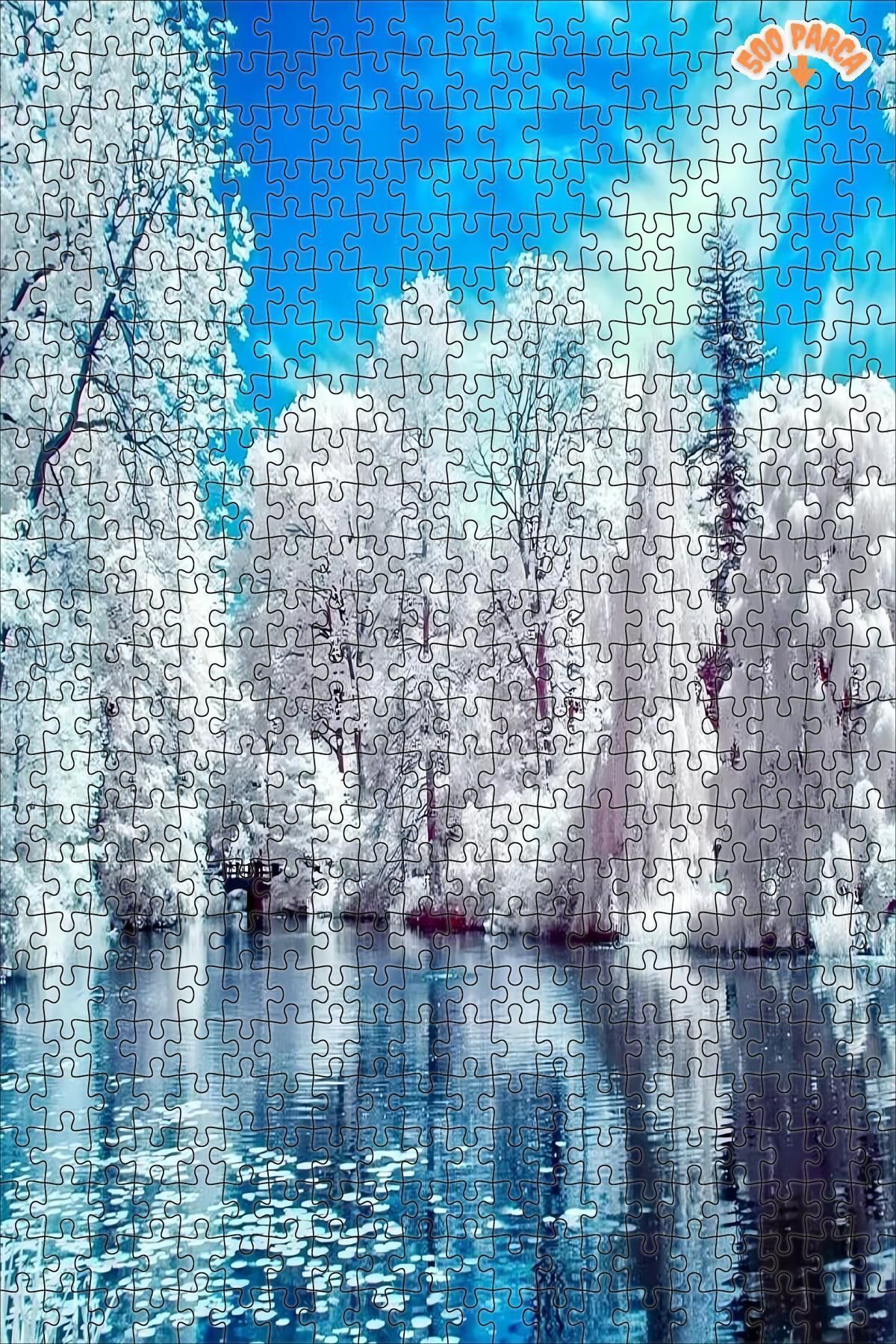 Elioure ARZU GÜL Donmuş Ağaçlar Gölü Dekoratif Çift Katlı Çerçeveli Asılabilir Ahşap Puzzle 500 PARÇA 30X50
