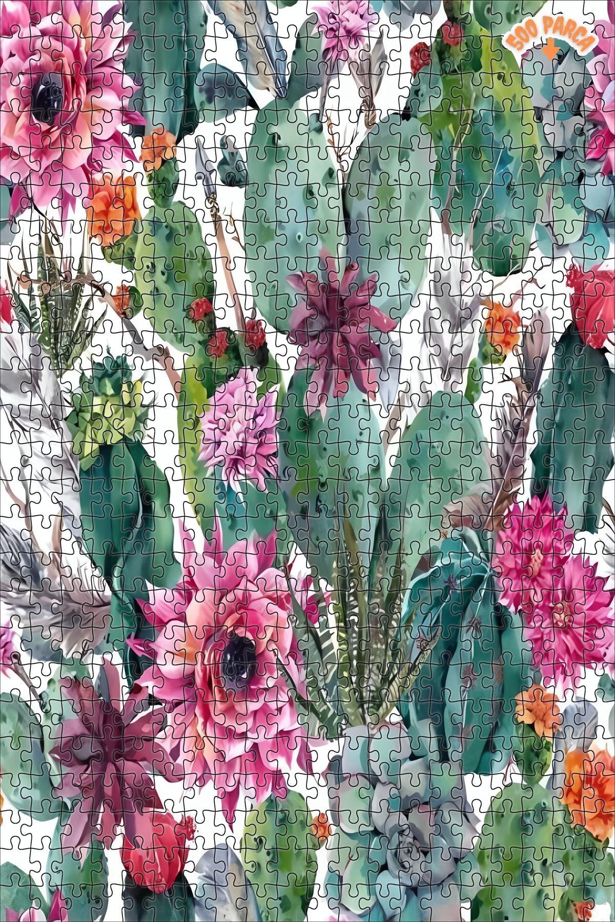 Elioure TR Kaktüs Çiçeği Dekoratif Çift Katlı Çerçeveli Asılabilir Ahşap Puzzle 500 PARÇA 30X50 ARZU GÜL Tİ