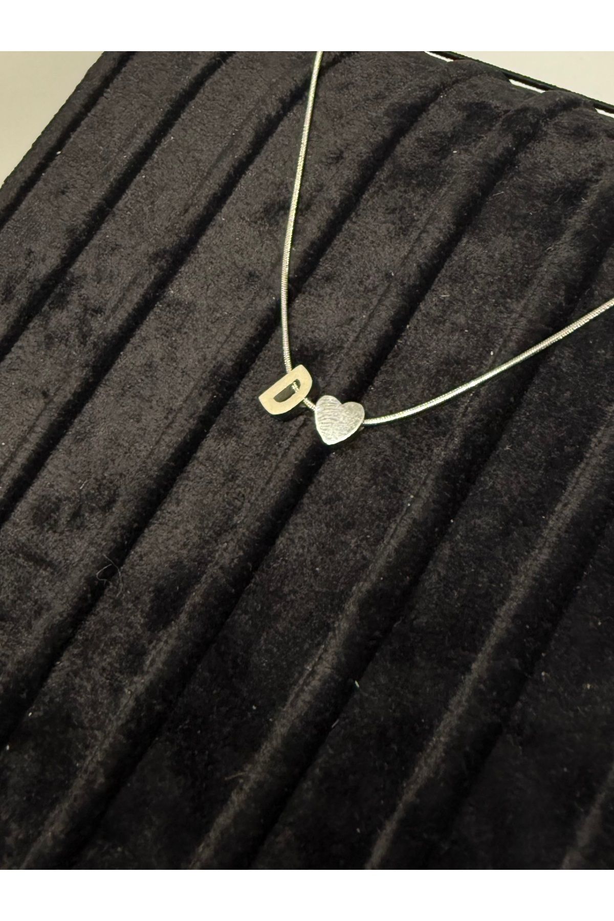 Gulsah's Store Çelik silver minimal kalpli harfli kolye