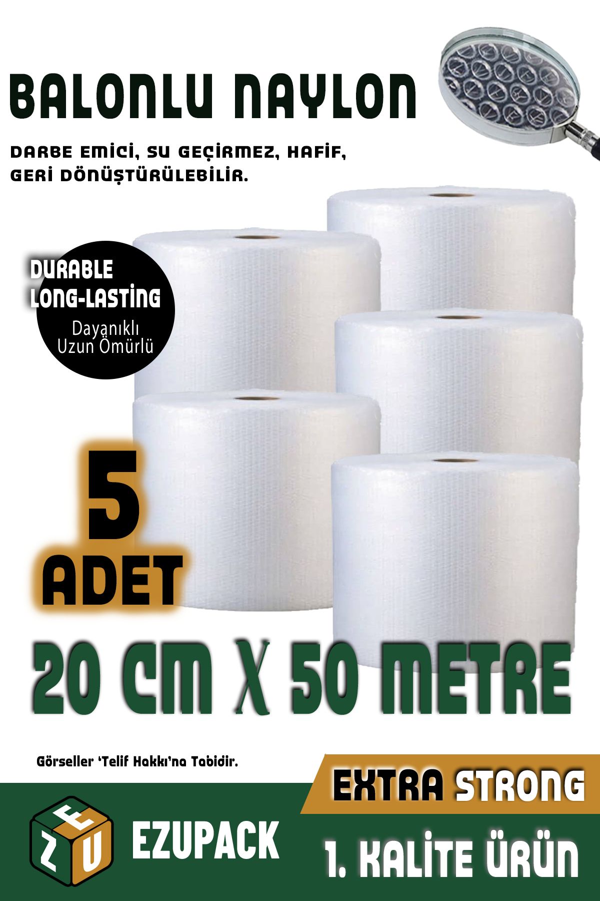 ASTOR AMBALAJ Balonlu Naylon Patpat 20cmx50mt 5 Adet 1 .sınıf Balonlu Poşet Patpat Havalı Naylon Pat Pat Ambalaj