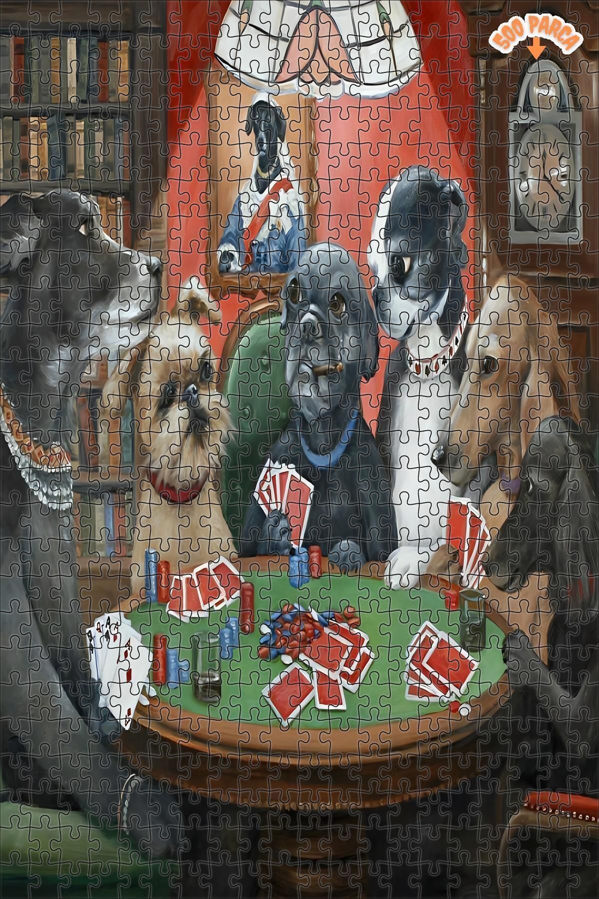 Elioure TR Poker oynayan köpekler Dekoratif Çift Katlı Çerçeveli Asılabilir Ahşap Puzzle 500 PARÇA 30X50 AR