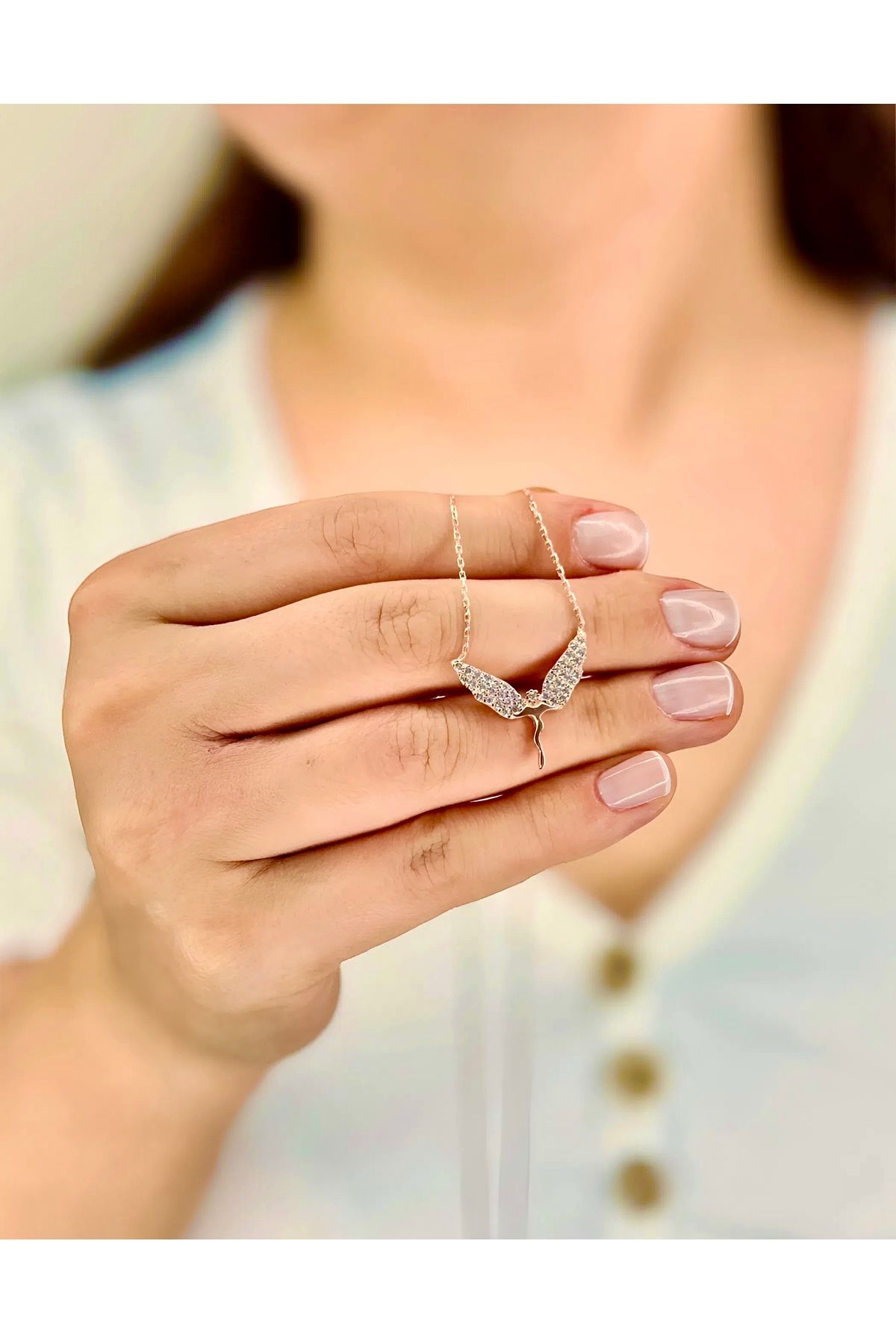 Azra Silver&Aksesuar 925 Ayar Zirkon Taşlı Peri Model Zincirli Gümüş Kolye