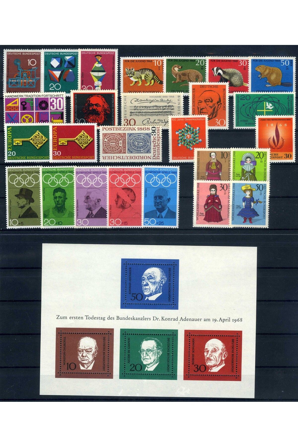Jupiter Stamps Koleksiyon Pulları,ALMANYA 1968 Yıl Seti,Damgasız,Konsept Hediyelik,Hobiler,ASB-21777543