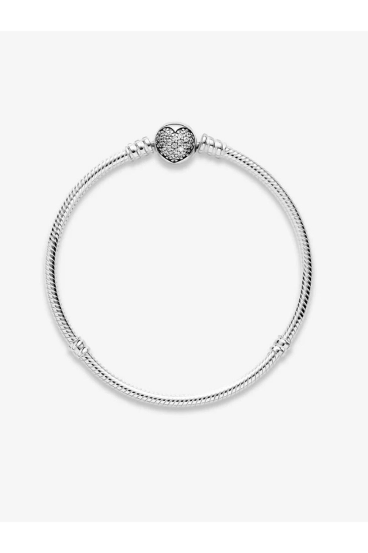 maisonleor Pave Taşlı Kalp Gümüş Bileklik Charm Taşıyıcı