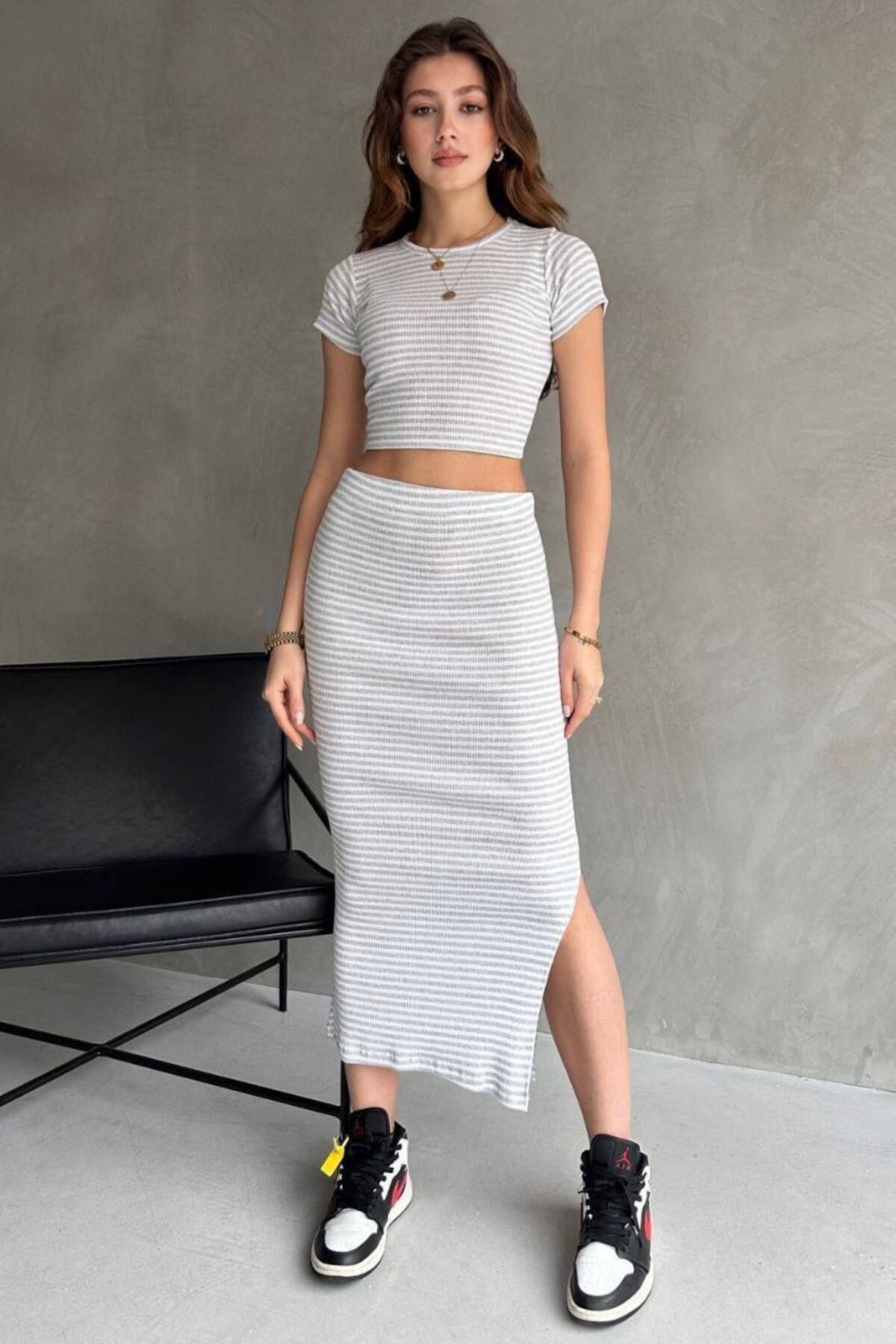 NOLYA MODA Likralı Etek - Crop Takım