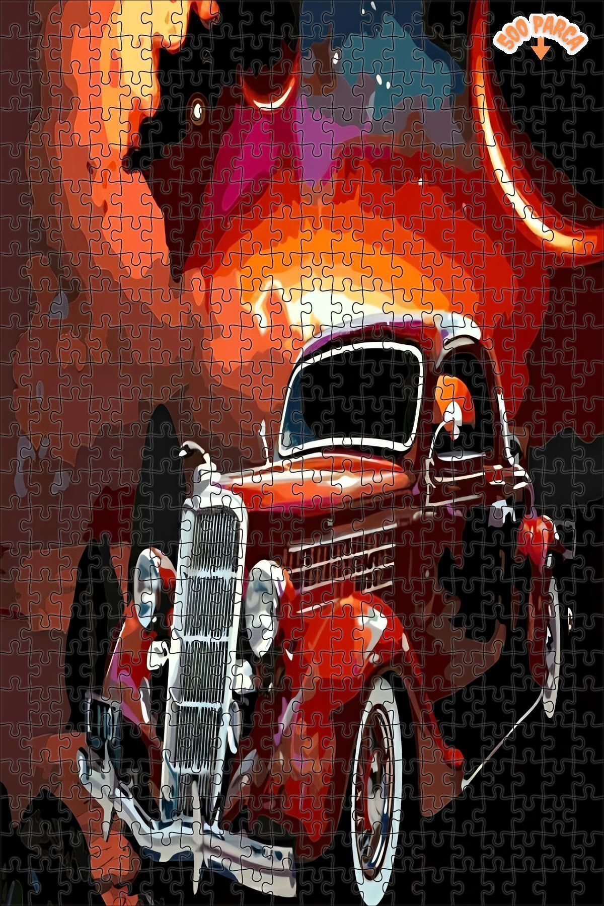 Elioure ARZU GÜL Büyülü Antika Araba Dekoratif Çift Katlı Çerçeveli Asılabilir Ahşap Puzzle 500 PARÇA 30X50