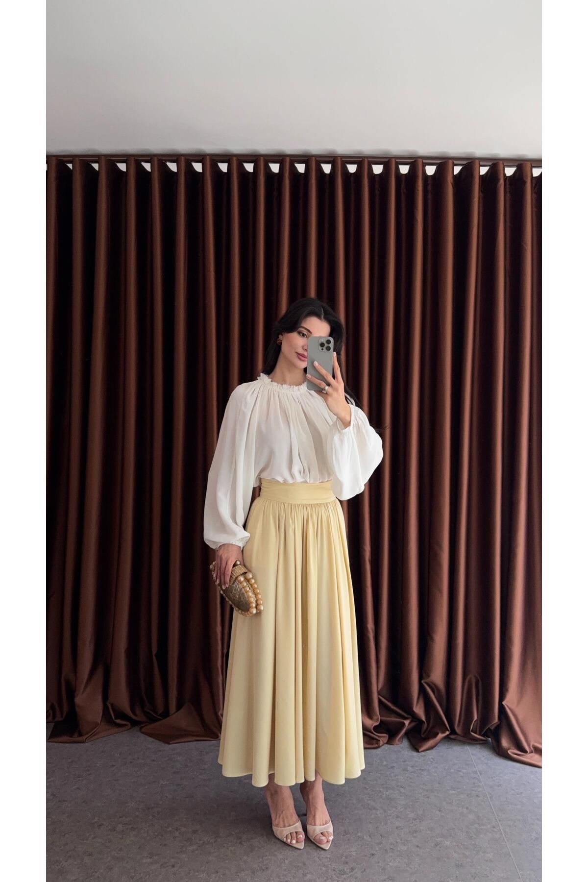 HAZELANNA Premium Maxi Sarı Etek