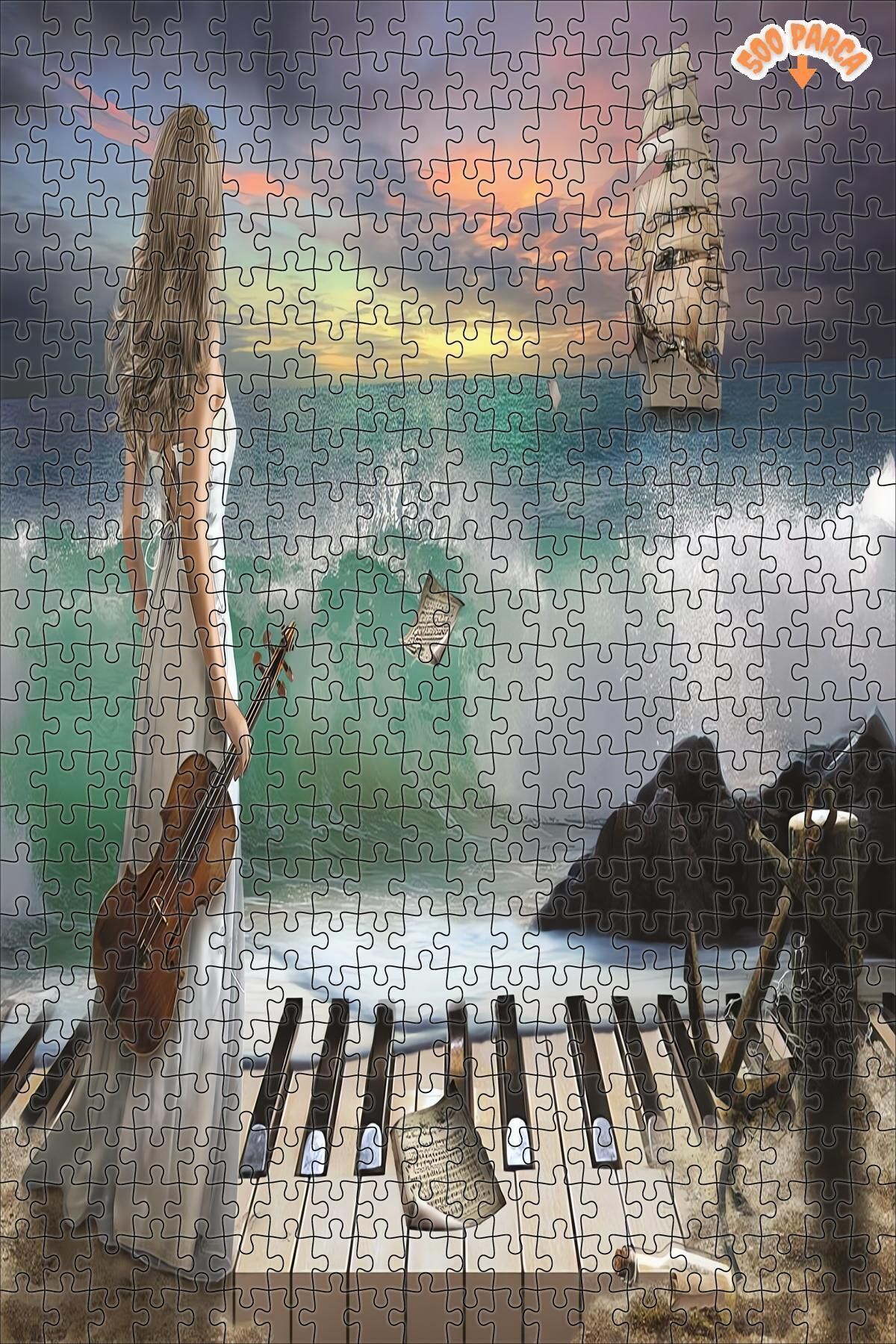 Elioure TR Deniz Senfonisi Dekoratif Çift Katlı Çerçeveli Asılabilir Ahşap Puzzle 500 PARÇA 30X50 ARZU GÜL