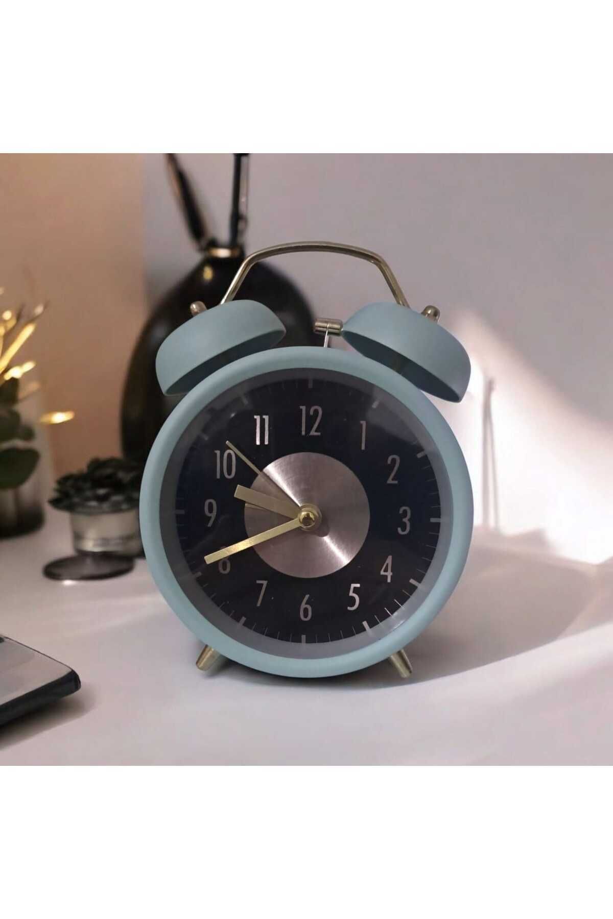 DEKORANLA Yeşil Retro Çift Çanlı Analog Masa Saati, Büyük Kadranlı, Yüksek Sesli