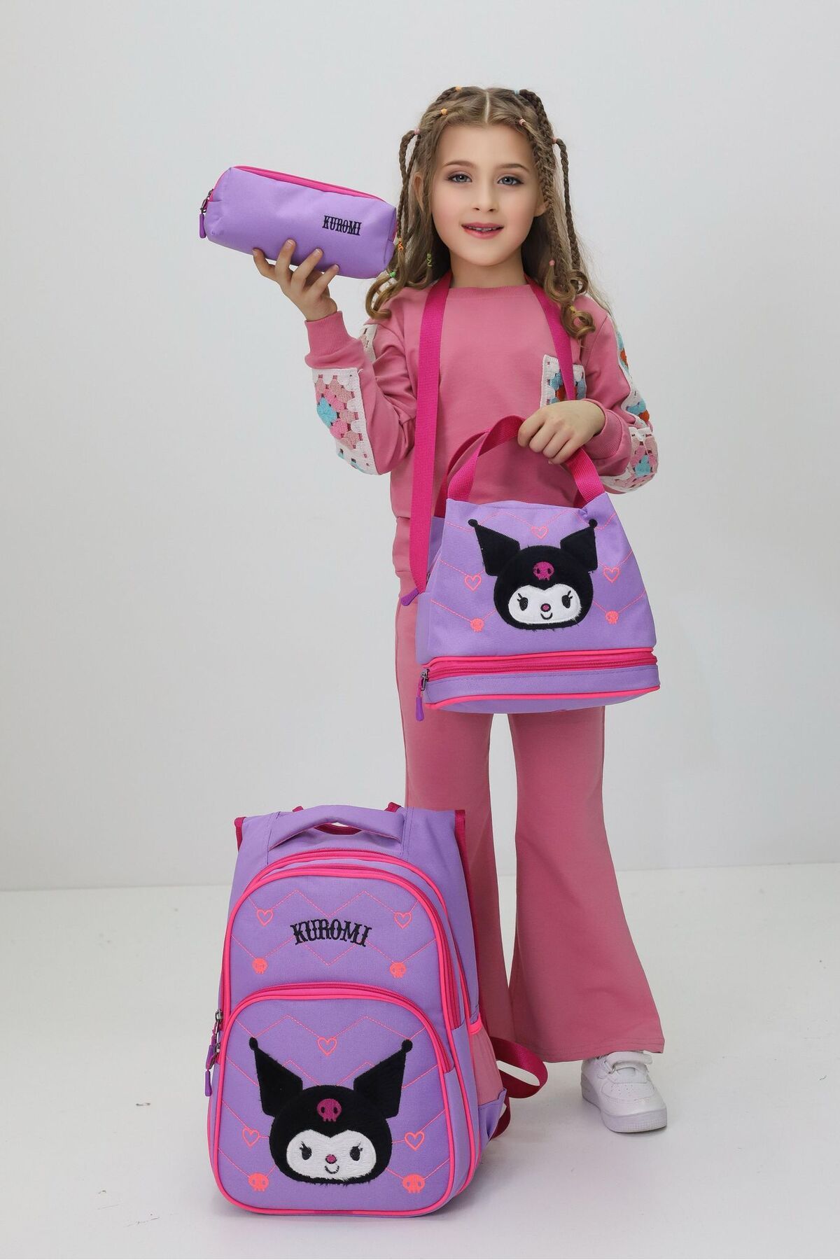 madam gold KUROMİLİ KIZ ÇOCUK OKUL ÇANTA SETİ