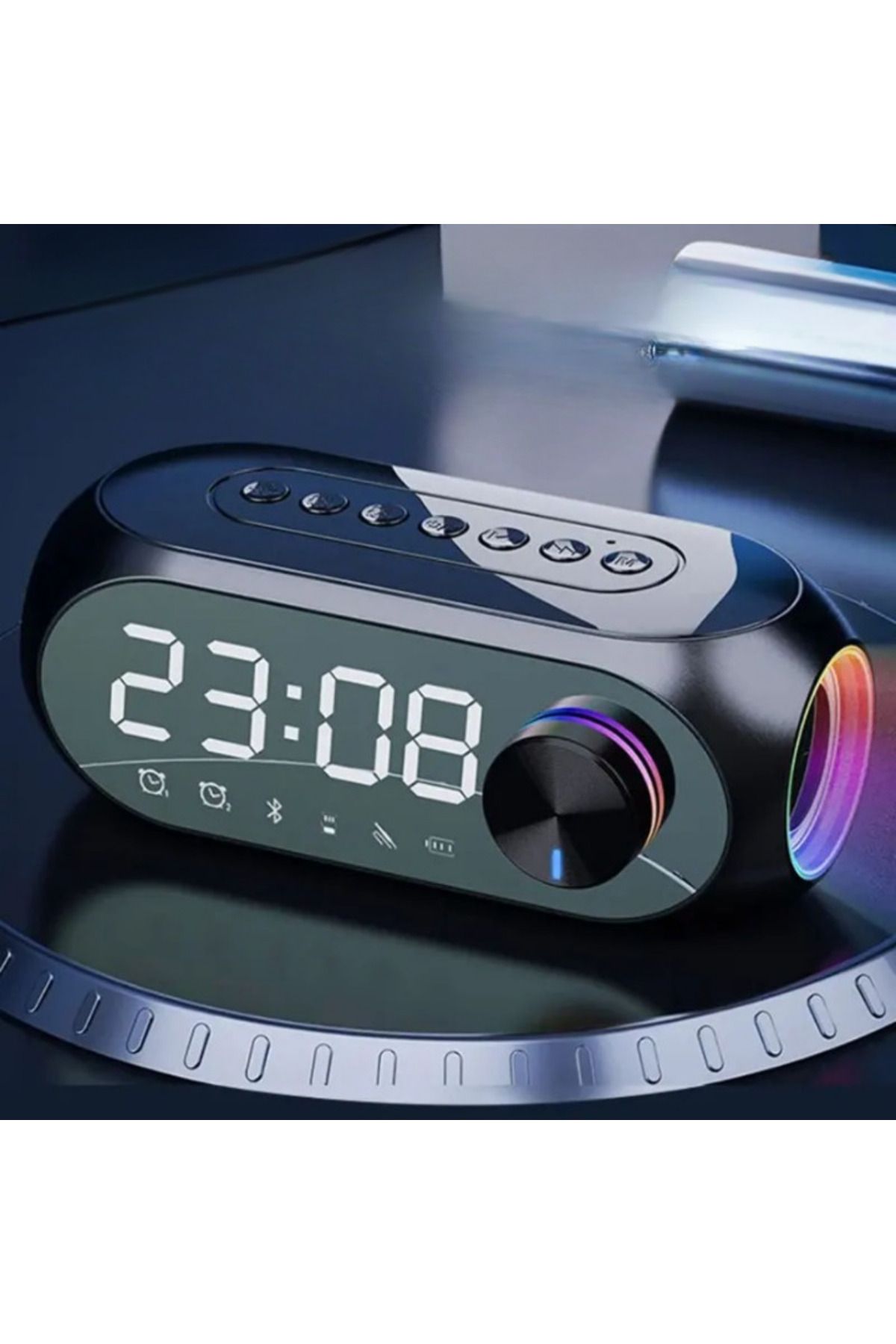 DEKORANLA RGB LED Dijital Saatli Bluetooth Hoparlör ve FM Radyo, Şarjlı ve Çok Fonksiyonlu