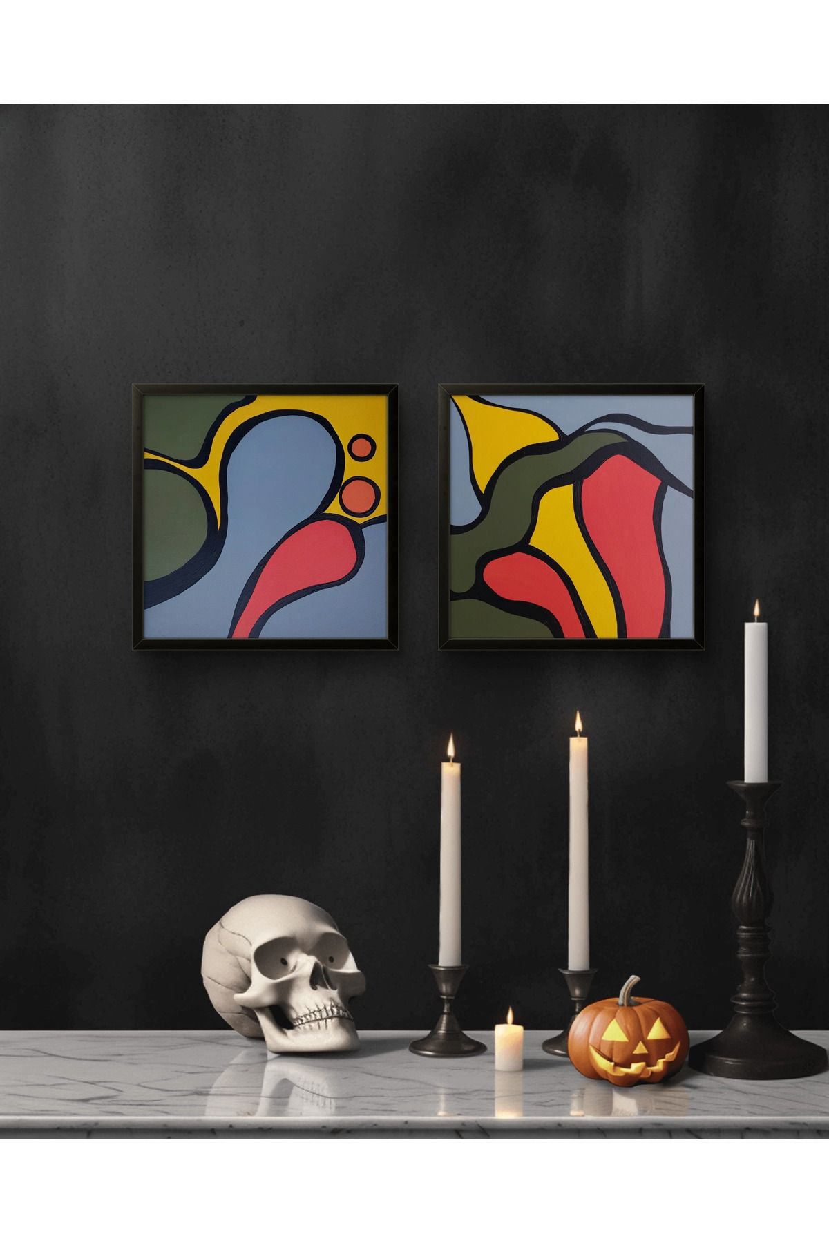 Feoly Art Modern Soyut 2’li Tablo Seti – El Boyaması – 22x22 Ev Dekorasyon Tablosu – MDF Üzeri Akrilik