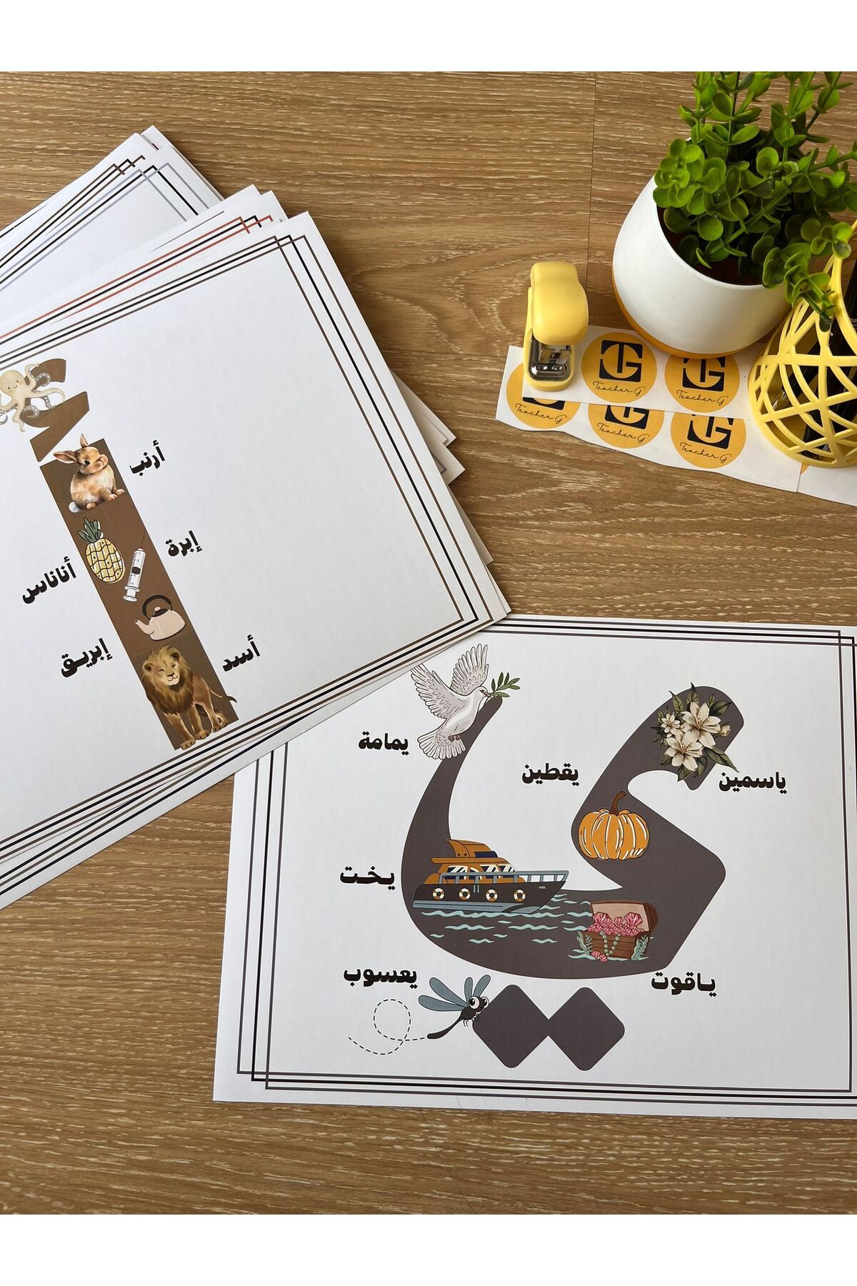 Teacherg game Arapça Alfabesi Eğitici Poster Seti – 28 Harf (Kelime ve Görsel) (16,5x24cm)