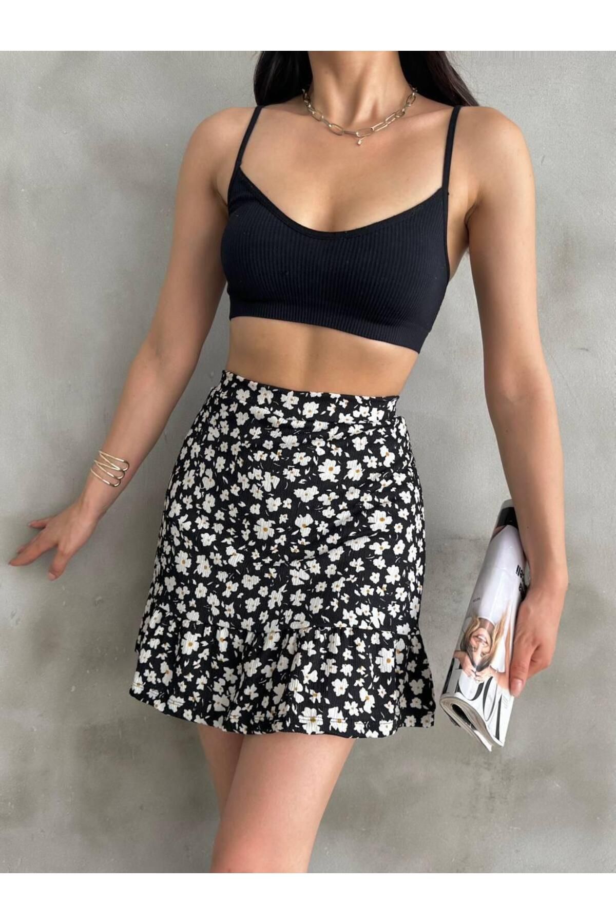 Butik Kadın Çiçek Desenli Yazlık Şortlu Etek