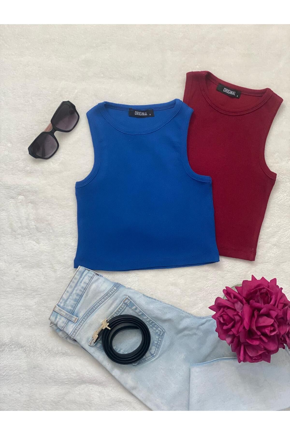 SWALORA 2'Li Takım Kaşkorse Sıfır Kol Bluz Crop, Atlet
