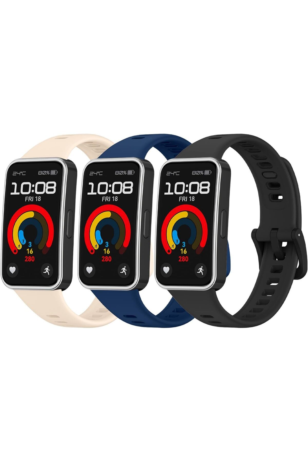 Novatis Huawei Band 8 / Band 9 Uyumlu 3'lü Paket Silikon Kordon Metal Pim ve Tokalı Soft Kayış