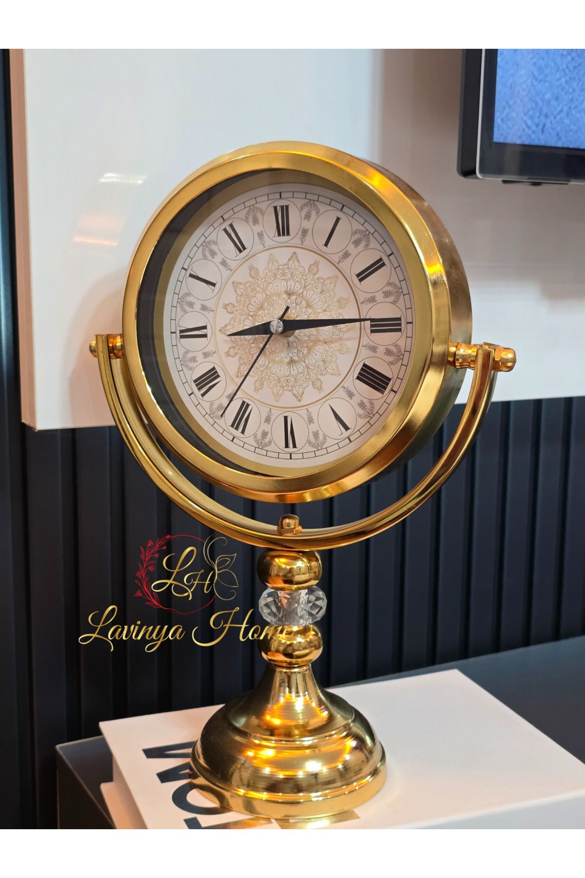 LH Lavinya Home Saat – Lüks Gold Metal Masa & Konsol Saati 40×26 cm | Dekoratif & Şık