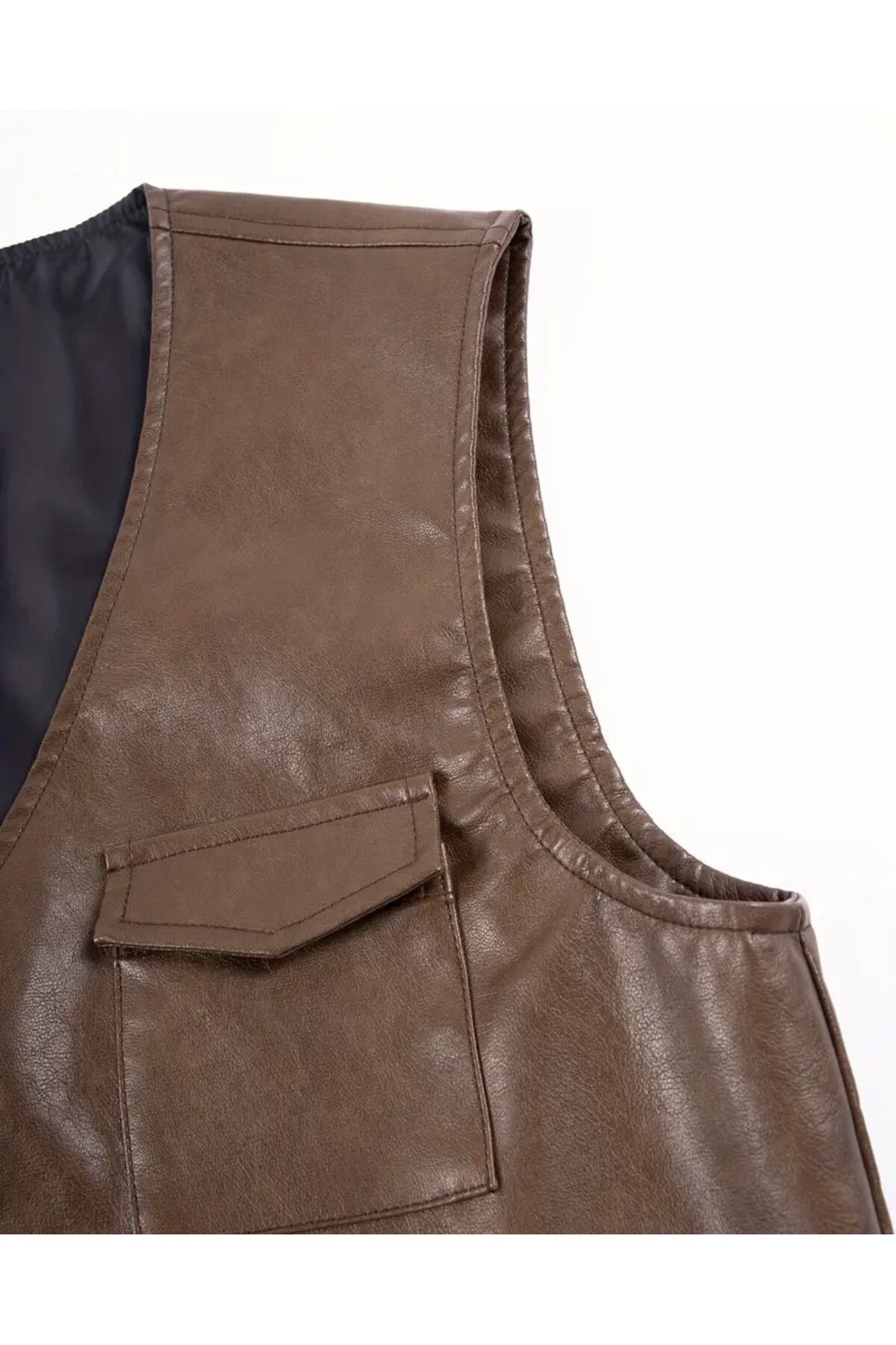 NYC GİYİM TEKSTİL-Zik Genuine Leather Vest with Snap Closure 4
