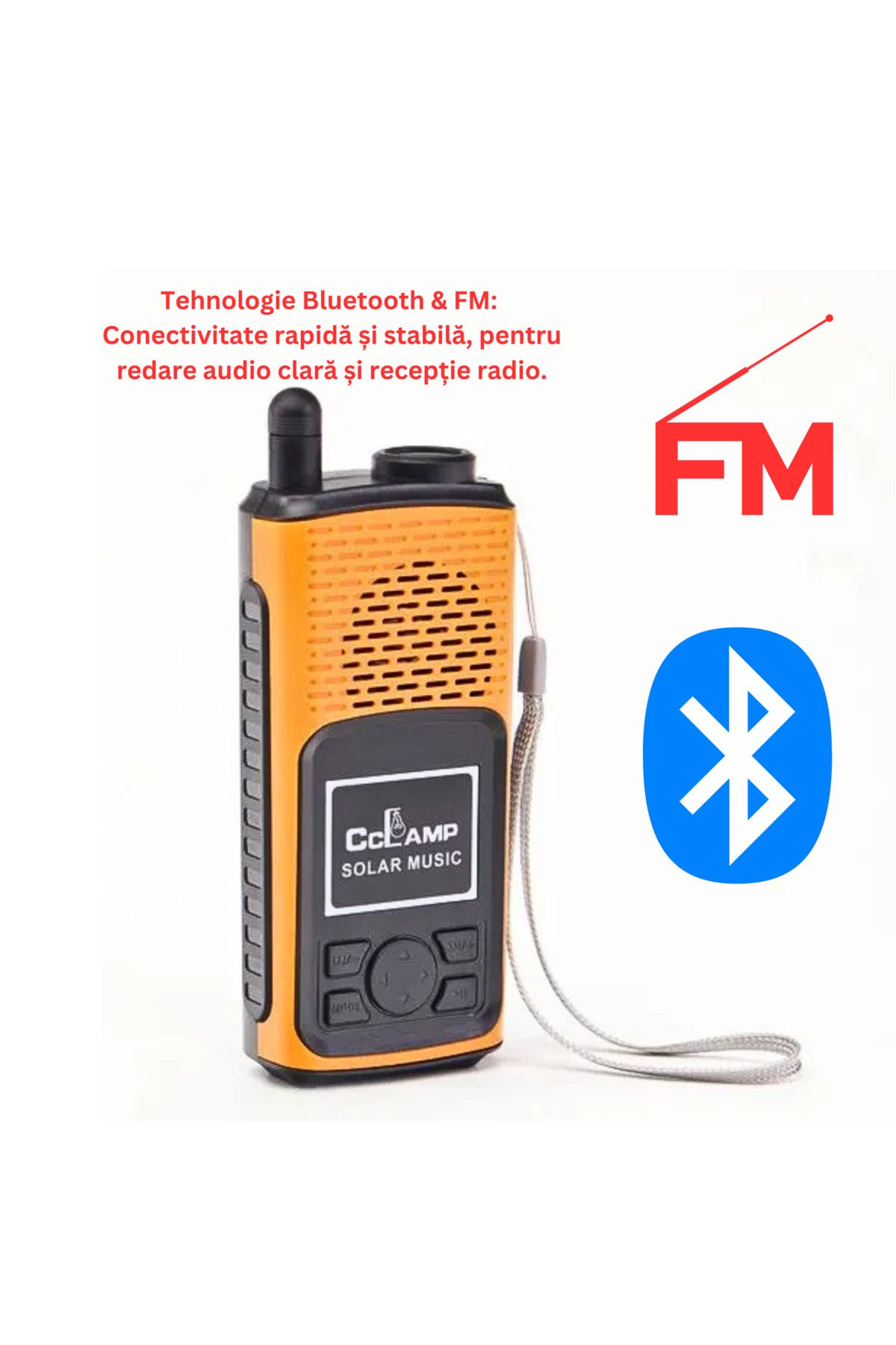 FİAPFO-APF® Multifunctional Set – Yellow Solar Bluetooth Speaker with FM Radio & Metal Keychain, with Flashlight 6