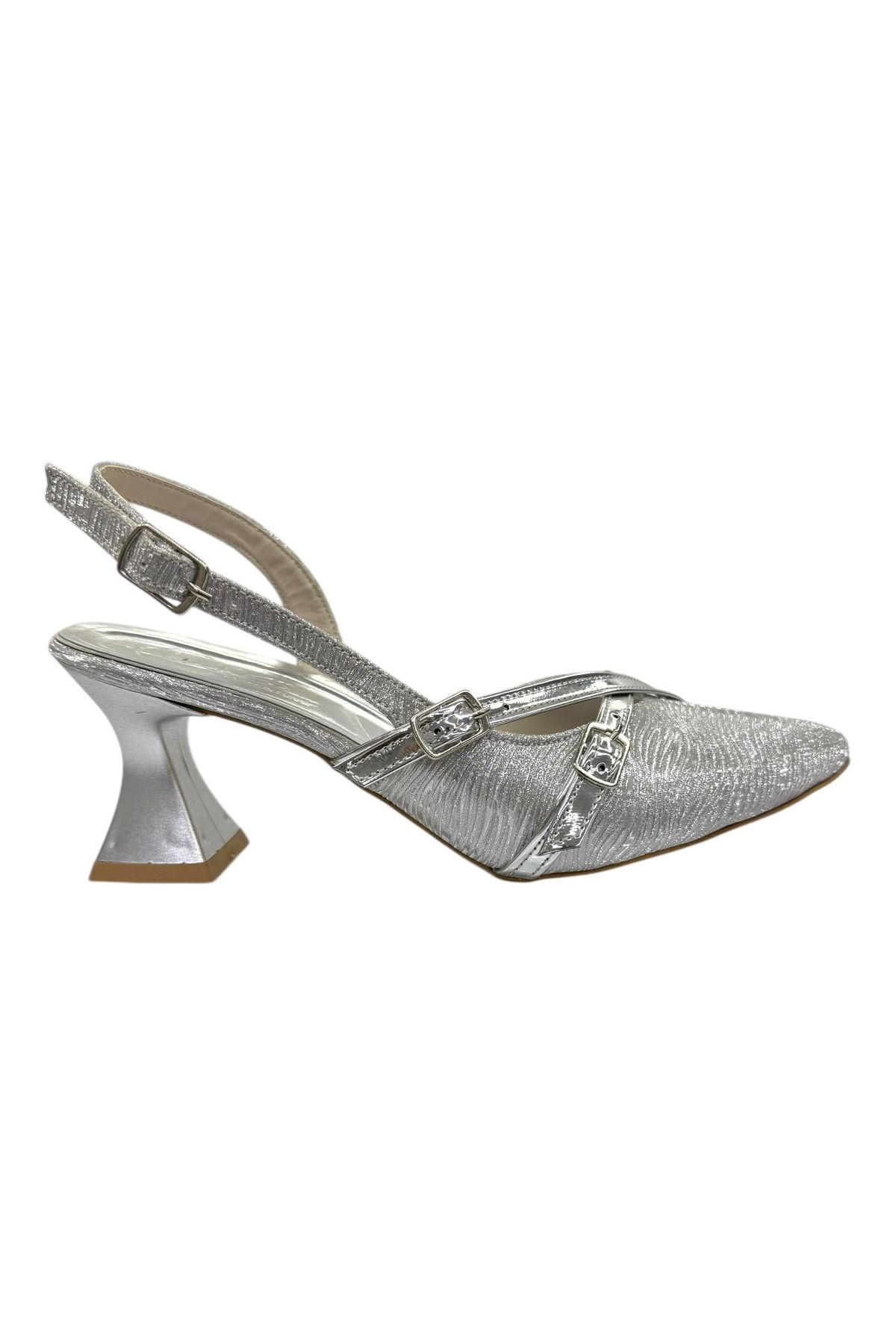 Shoes Gümüş İkili Kayışlı Topuklu