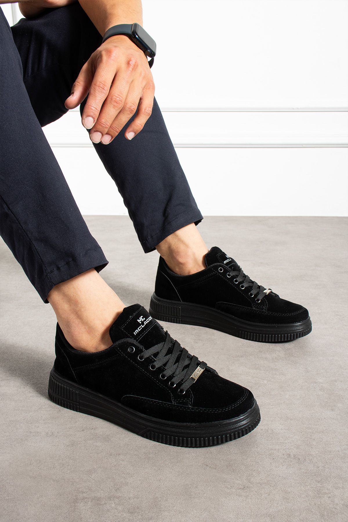 MCLACOS Erkek Sneaker Günlük Spor Ayakkabı Yüksek Taban Siyah - Rahat Tasarım Q5