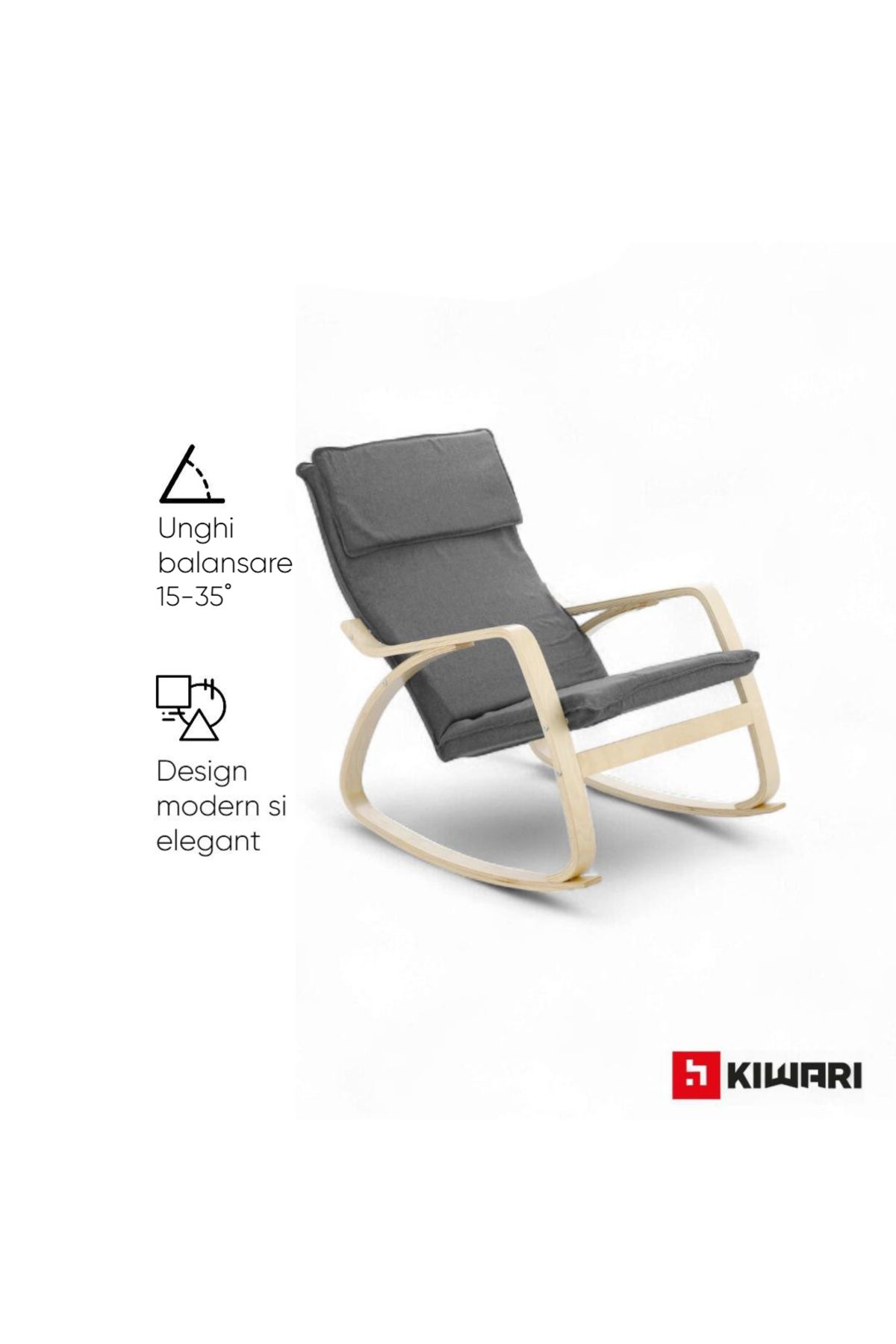 Kiwari-Ergo rocking chair, footrest, metal frame, 94x63x87 cm, polyester, removable cover, Dark Grey 3