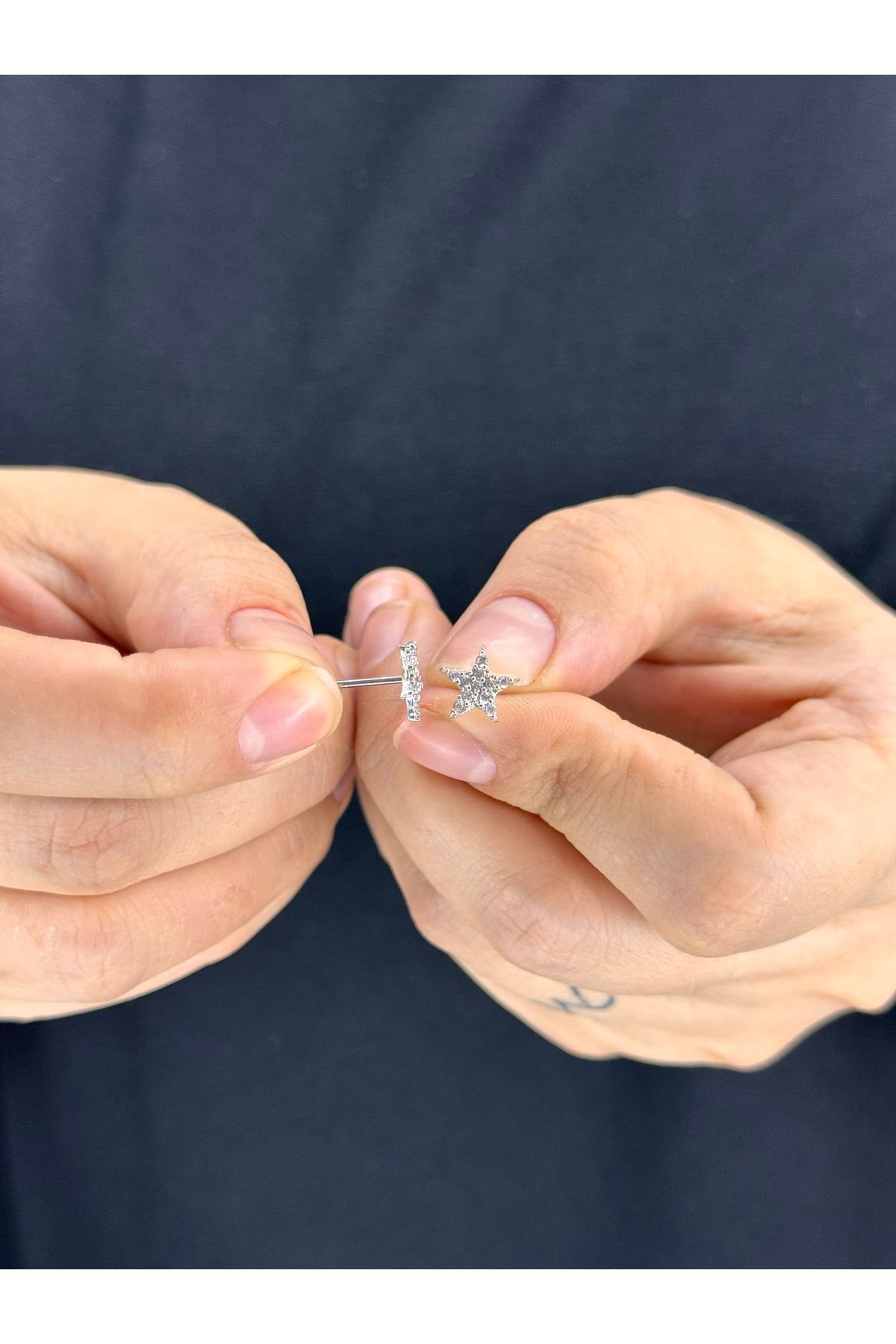 Azra Silver&Aksesuar 925 Ayar Zirkon Taşlı Yıldız Gümüş Küpe