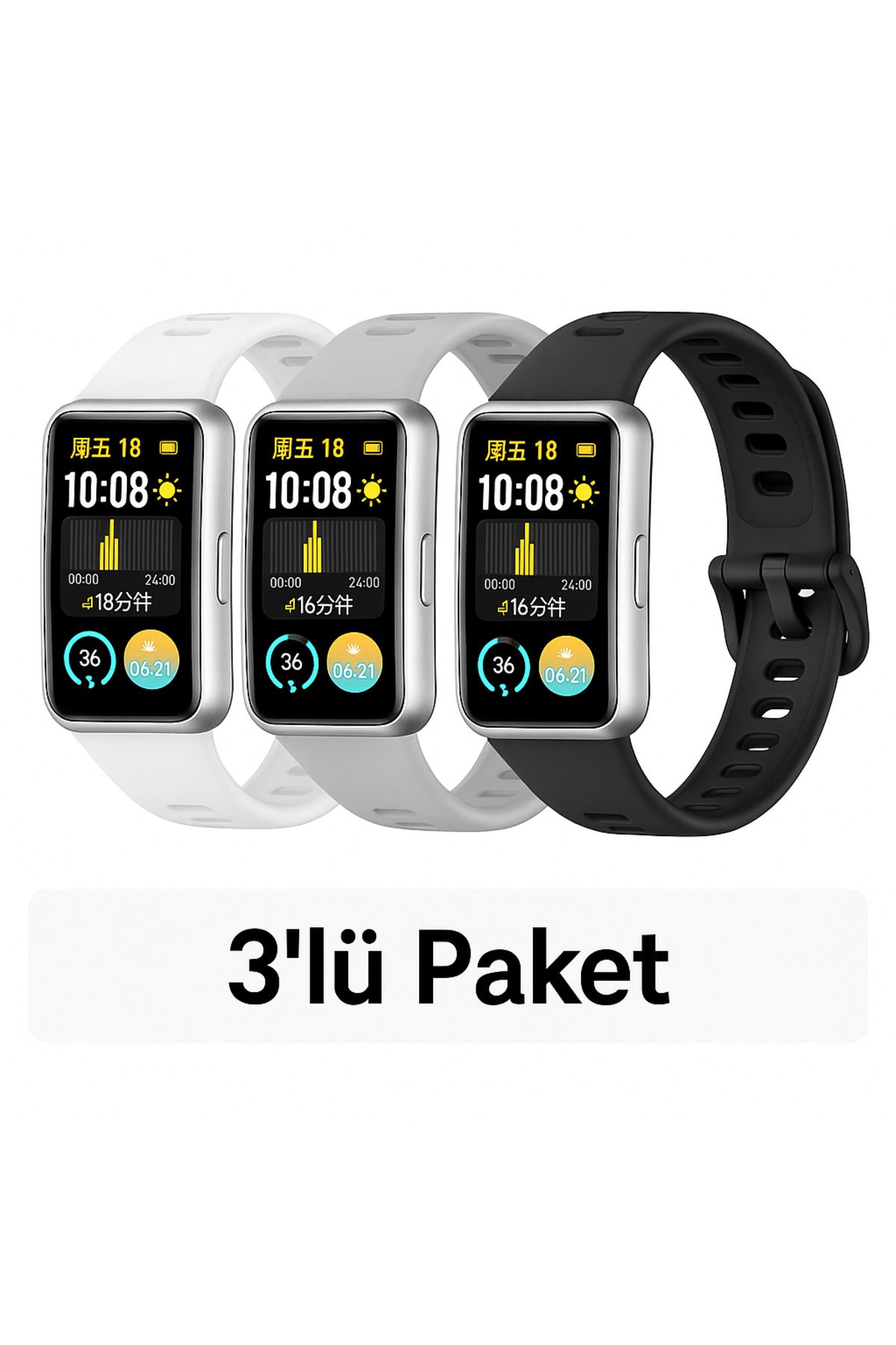 Novatis Huawei Band 8 / Band 9 Uyumlu 3'lü Paket Silikon Kordon Metal Pim ve Tokalı Soft Kayış