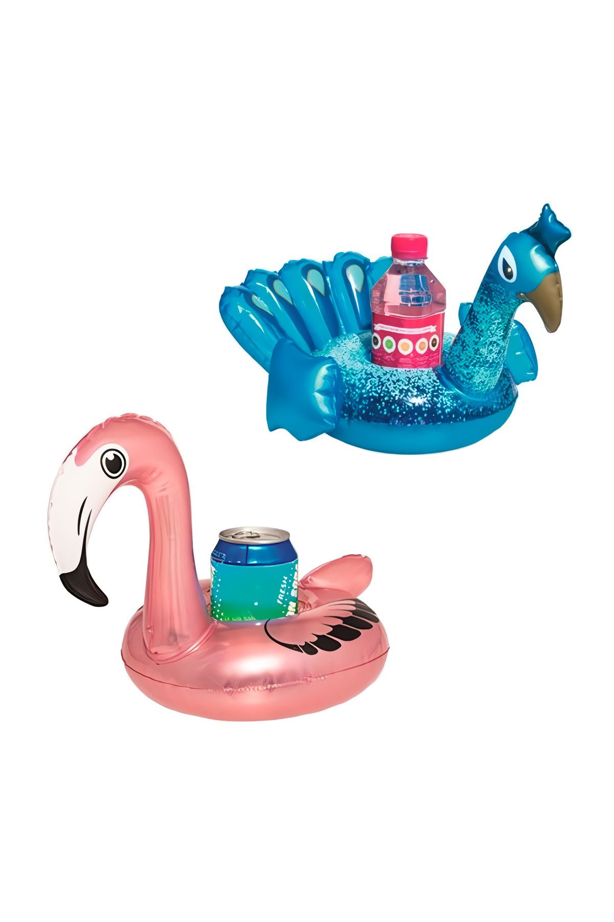 AboutThePerfect 2'li Flamingo ve Tavus Kuşu Şişme Bardak Tutucu Set, Havuz ve Plaj Keyfi