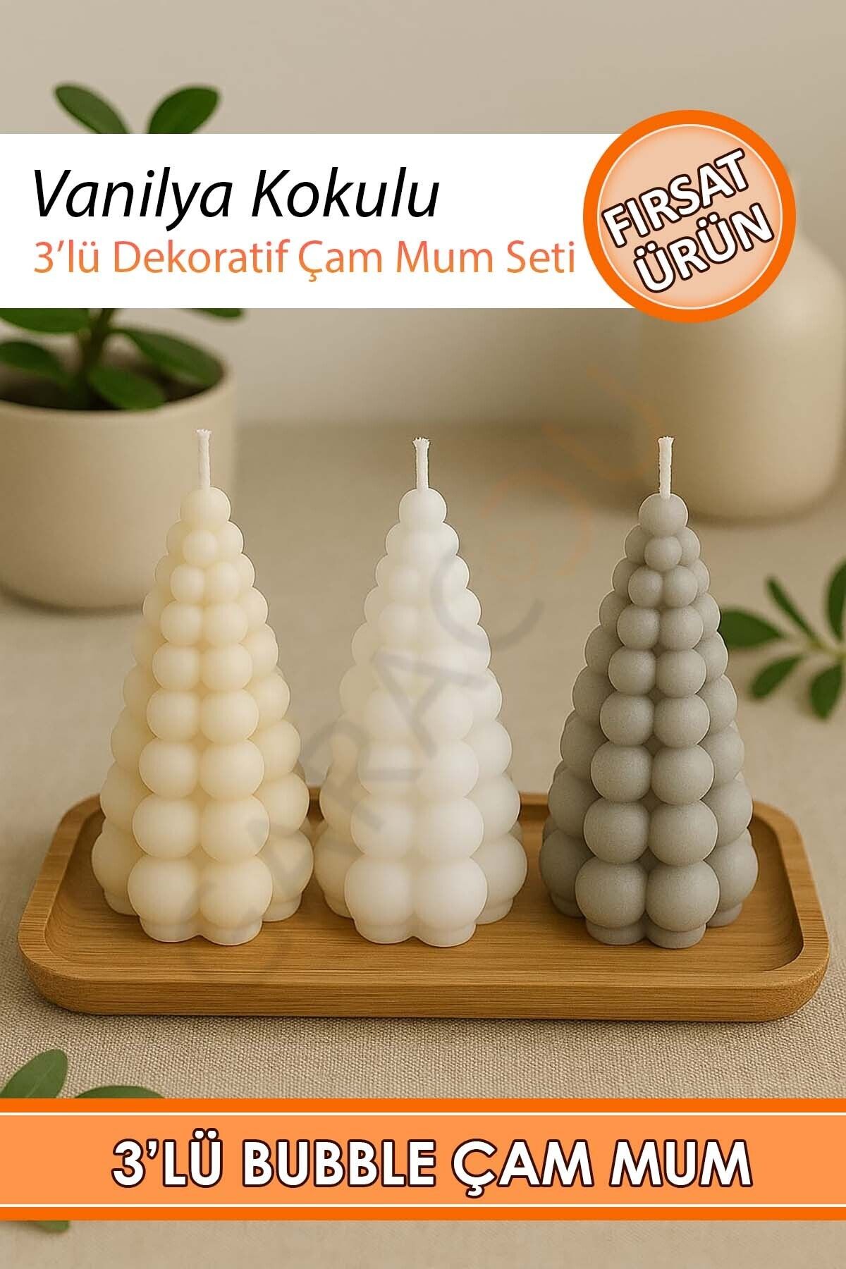 DEKORANLA Vanilya ve çam kokulu 3'lü küçük mum seti, rahatlatıcı ve doğal ortamlar için ideal