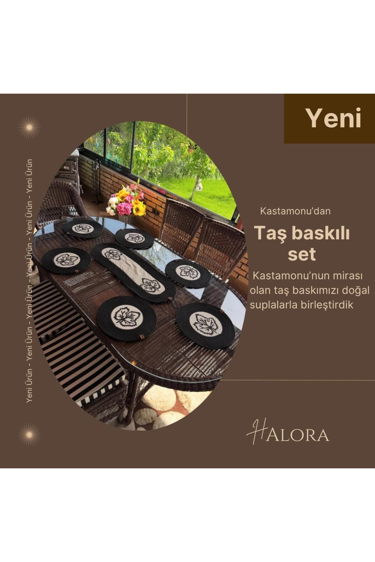 Halora El Yapımı Siyah Jüt Amerikan Servis ve Runner Seti (6 Kişilik)