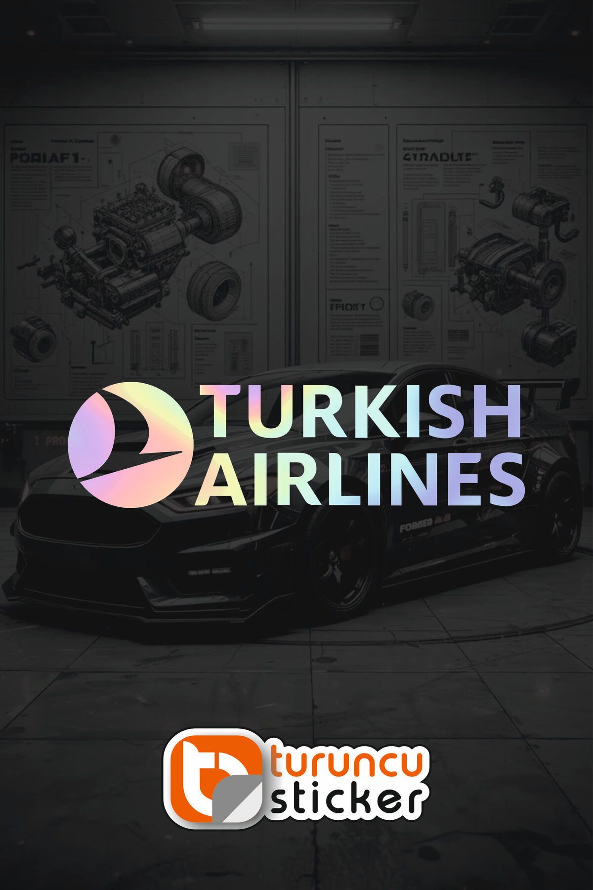 Turuncu THY Turkis Airlines Sticker Etiket 20x5.5 cm – Araç – Motor – Laptop – Kask Etiket Sticker