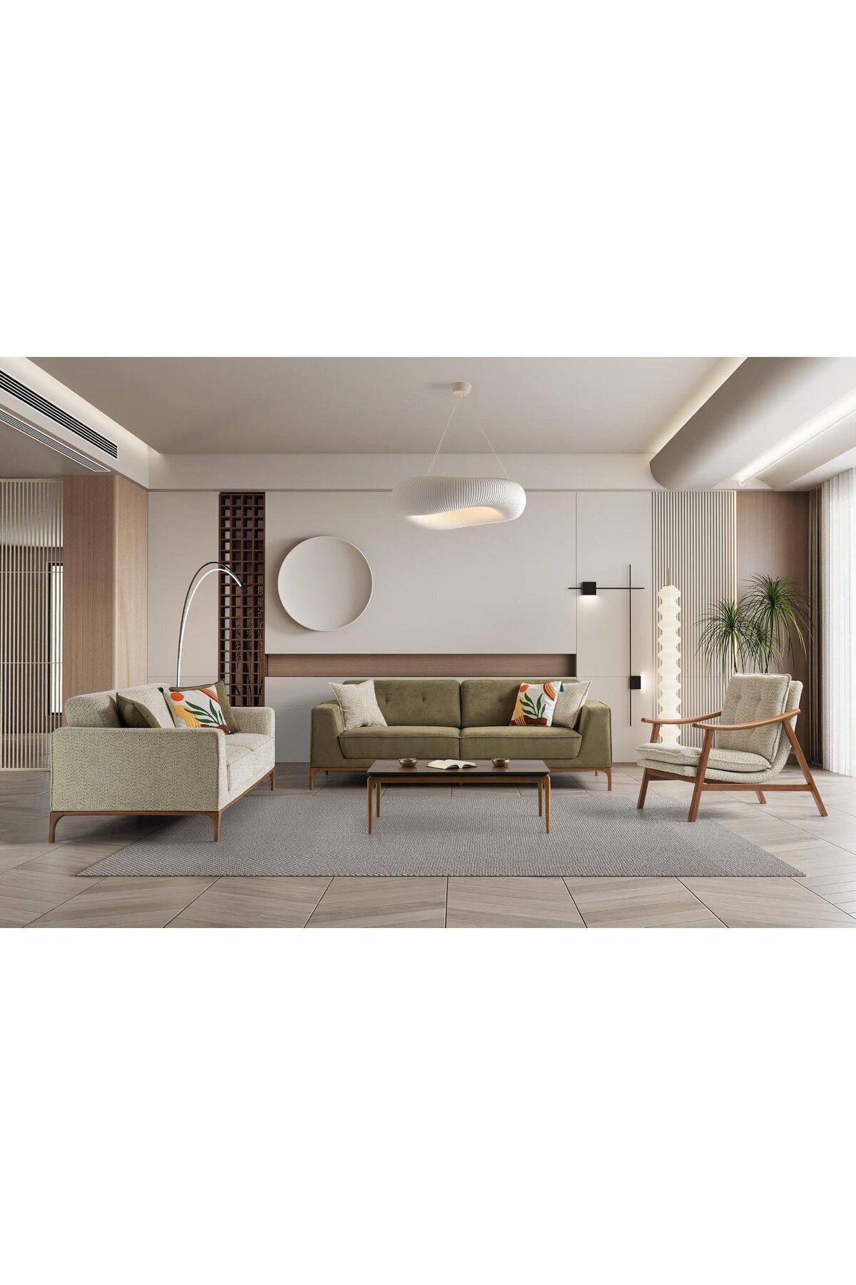 Yuvaset Home Arte Ahşap Ayaklı Mekanizmalı 3+3+1 Koltuk Takımı