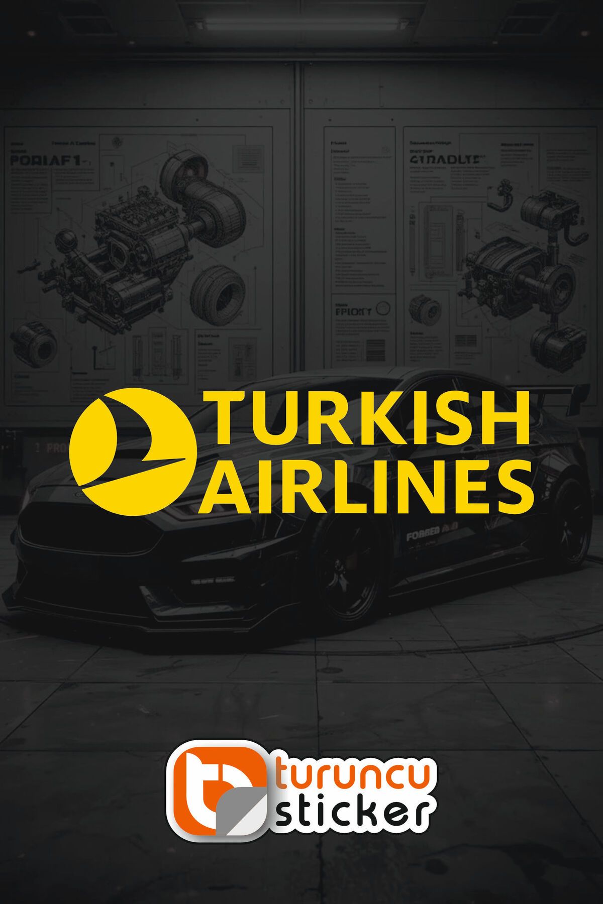Turuncu THY Turkis Airlines Sticker Etiket 20x5.5 cm – Araç – Motor – Laptop – Kask Etiket Sticker