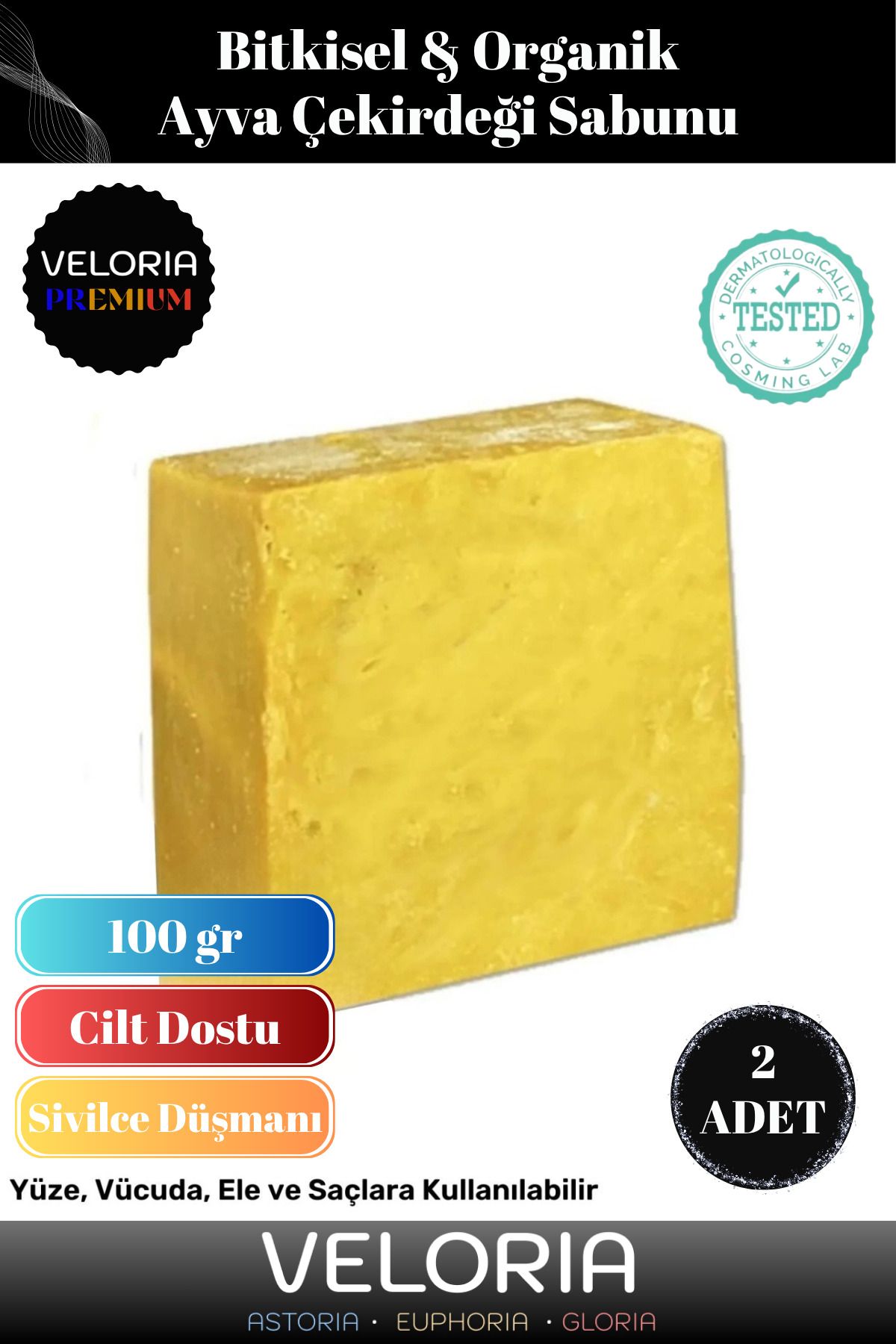 Veloria Premium %100 Doğal Organik Yüz Saç Vücut Cilt Dengeleyici Güzel Kokulu Ayva Çekirdeği Sabunu 2 Adet