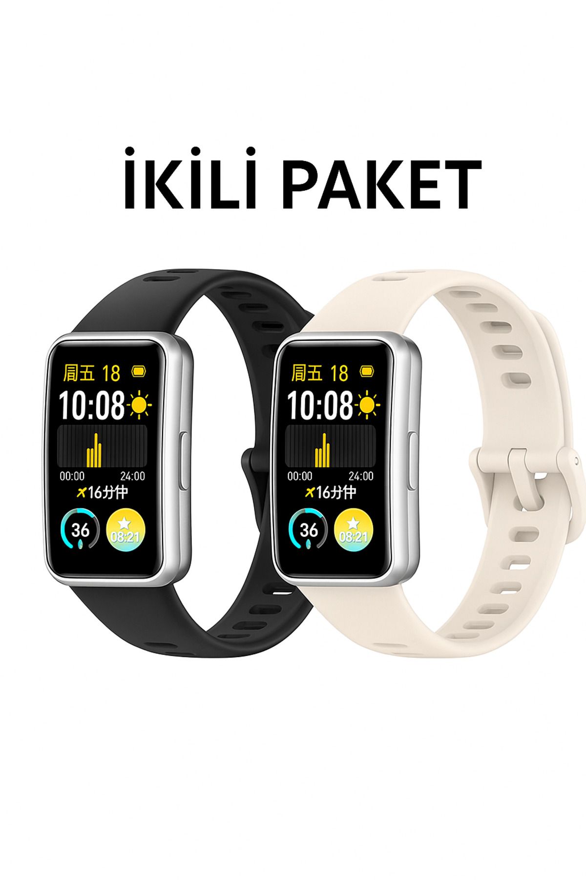 Novatis Huawei Band 8 / Band 9 / Band 10 Uyumlu 2'li Paket Silikon Kordon Metal Pim ve Tokalı Soft Kayış