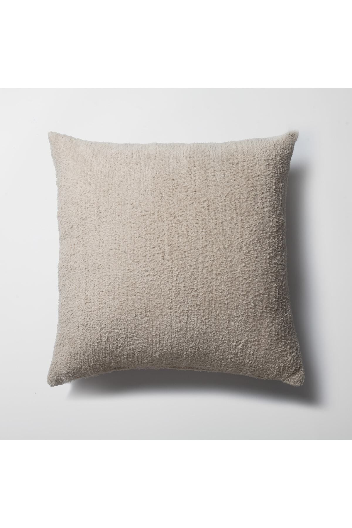 DEKORANLA Yumuşak Sheepskin Dokulu Tüylü Kırlent 50x50, İç Yastık Dahil, Bej