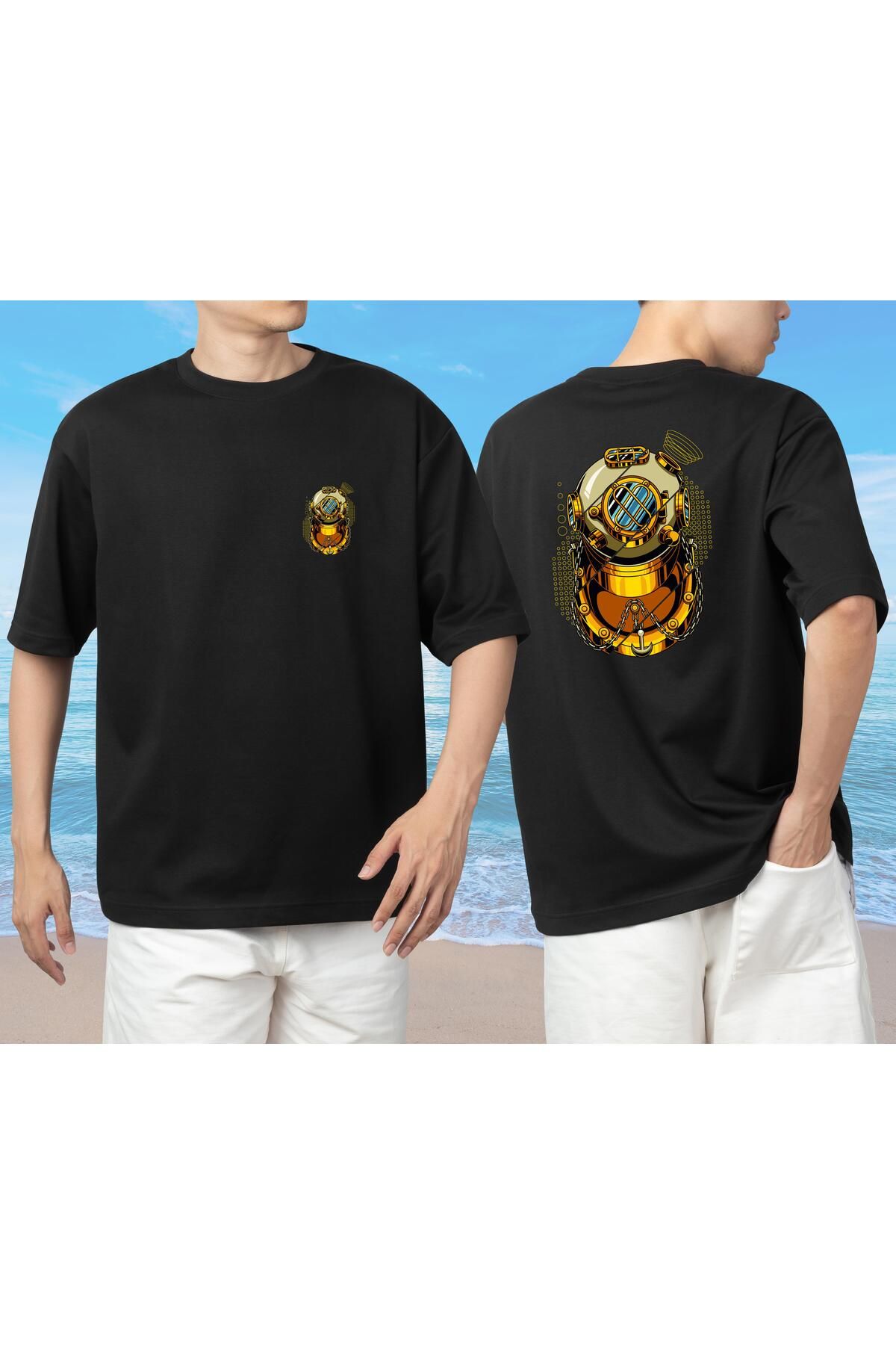 bahriyeli.jpeg Oversize Gold Dalgıç Dalış Başlığı Tasarımlı Unisex T-Shirt