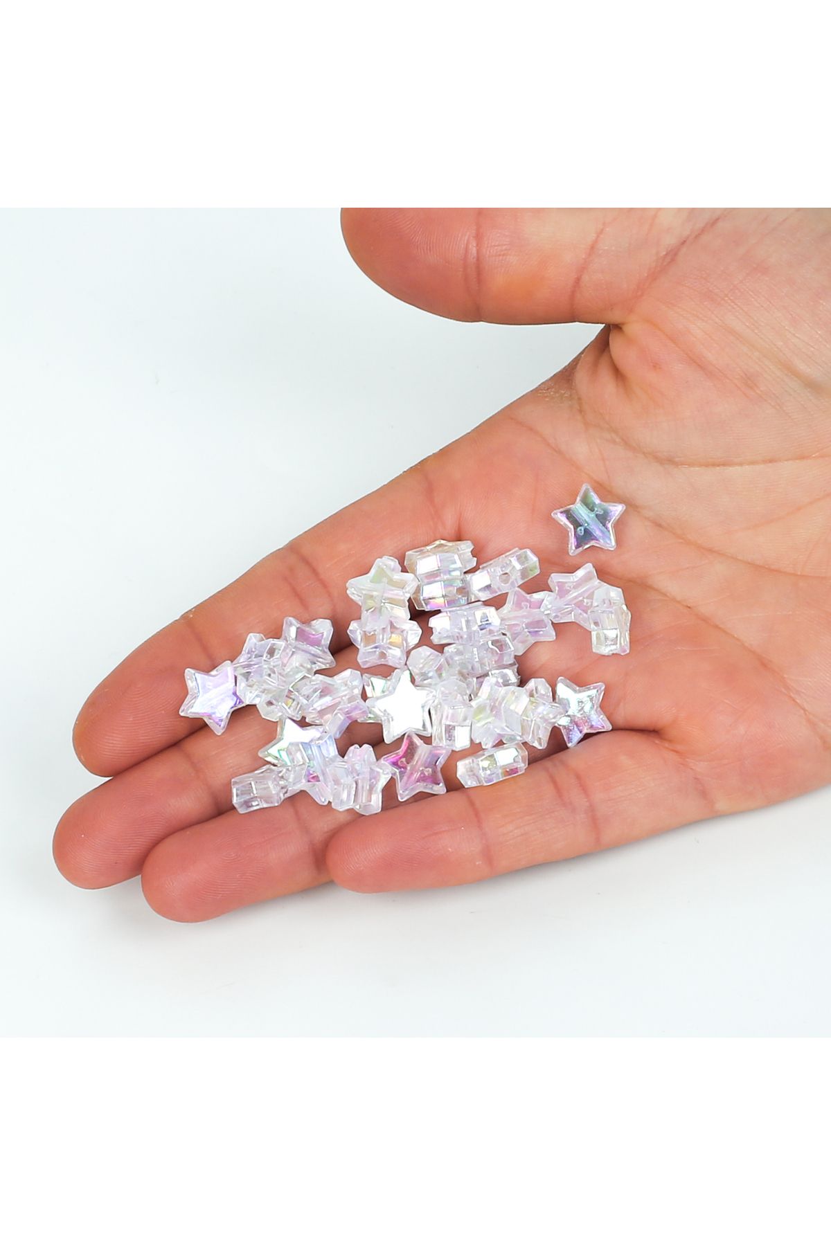 yfhobi 25 gram - 11 mm Şeffaf Janjanlı Yıldız Desen Plastik Boncuk ( 25 gram- 95-100 Adet Arası )