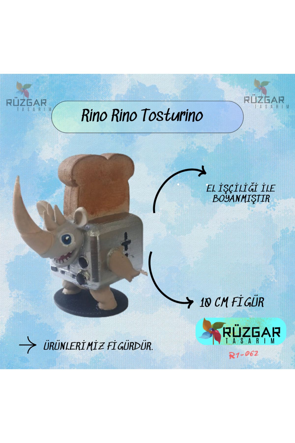 Rüzgar Tasarım Rino Rino Tosturino Tung Tung Sahur Karakteri 10 Cm Figür