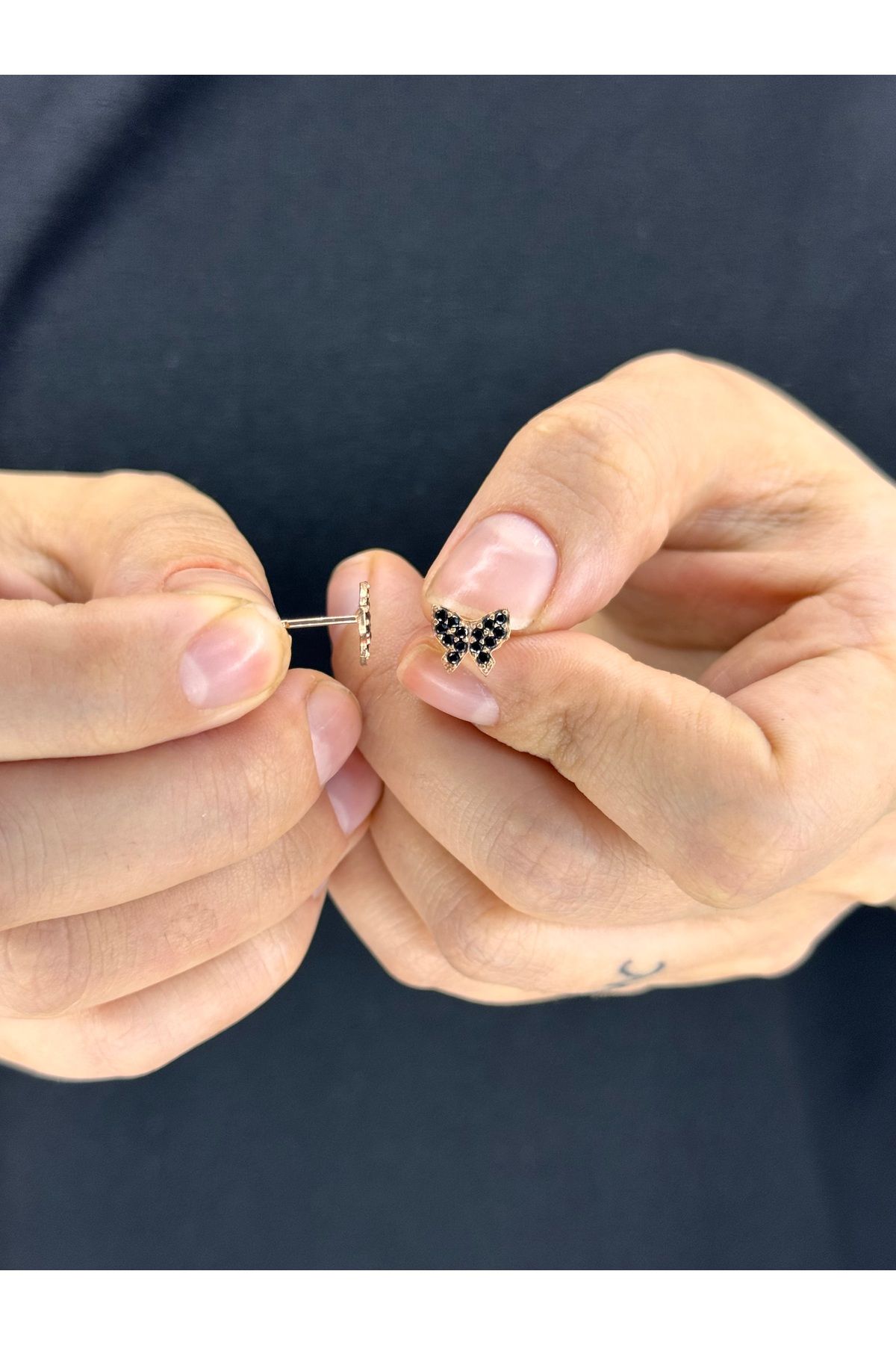 Azra Silver&Aksesuar 925 Ayar Siyah Taşlı Kelebek Model Gümüş Küpe