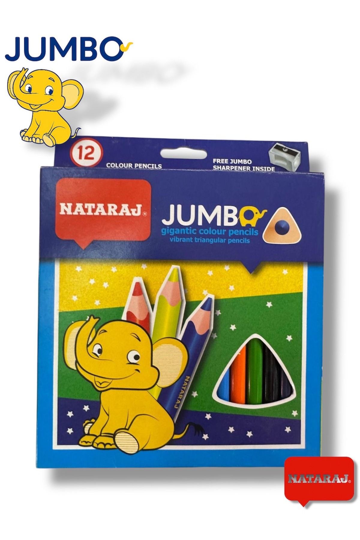 madam gold 🐘 NATARAJ JUMBO – Renkli Kalem Seti (12’li) + Kalemtıraş Hediyeli! 🎨