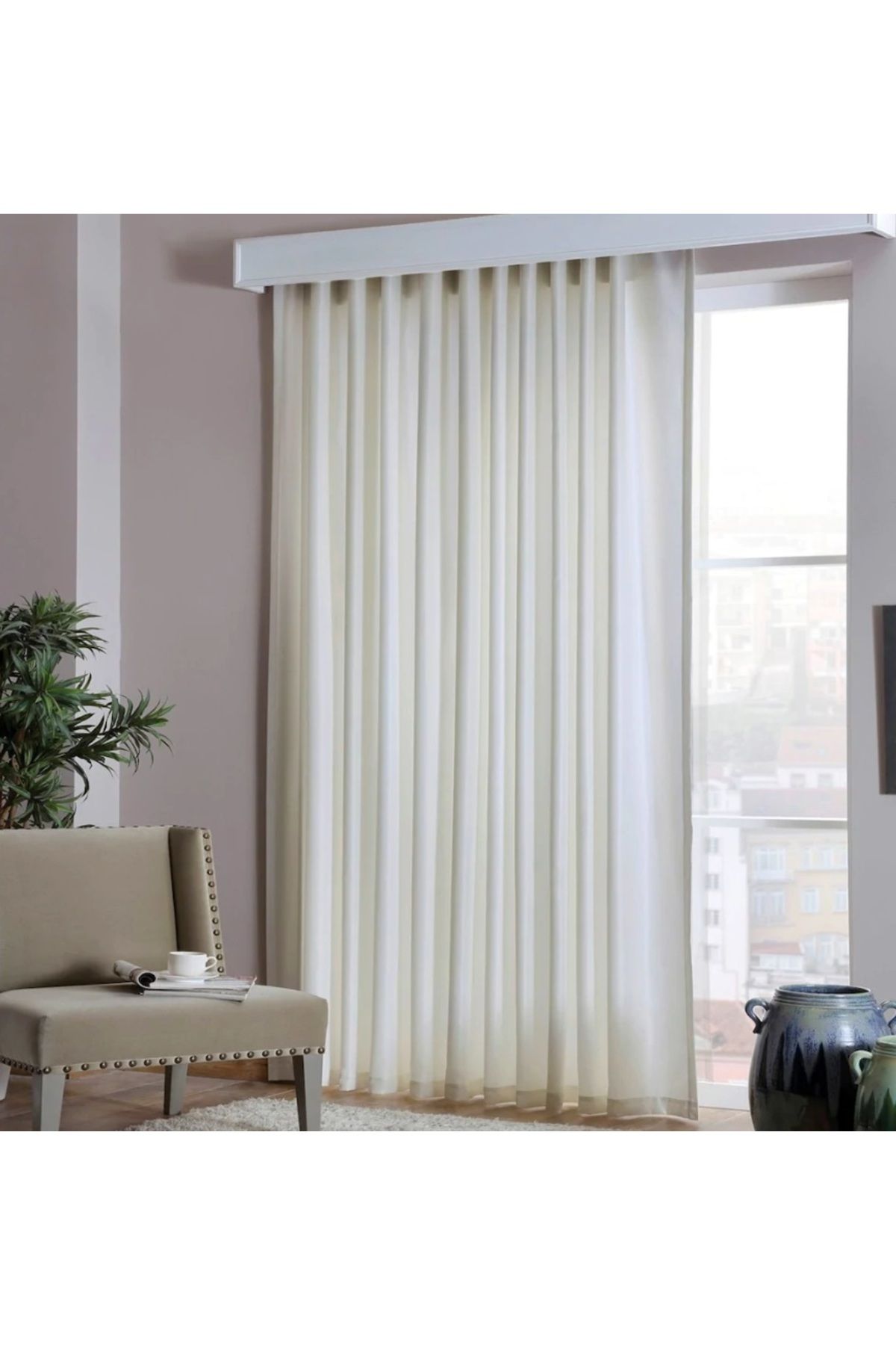 Caserta Home Krem (Ekru) Güneşlik Perde Lüx Premium Atlas Saten 1.Sınıf Kalite