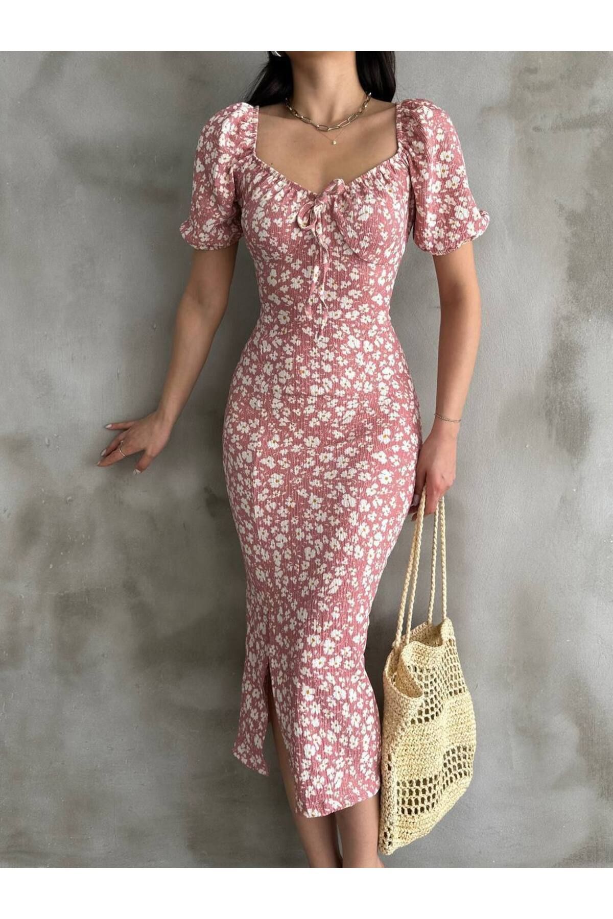 NOLYA MODA Çiçek Desenli Midi Elbise