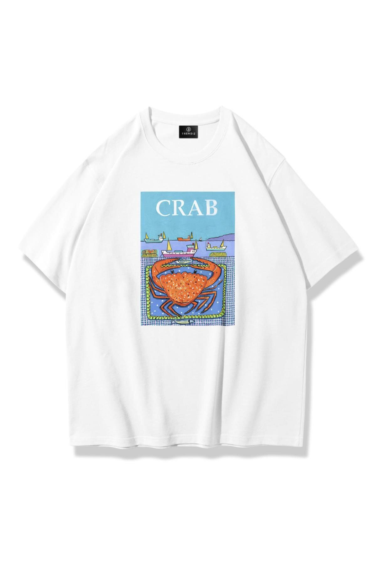 Trendiz Unisex Crab Tshirt Beyaz