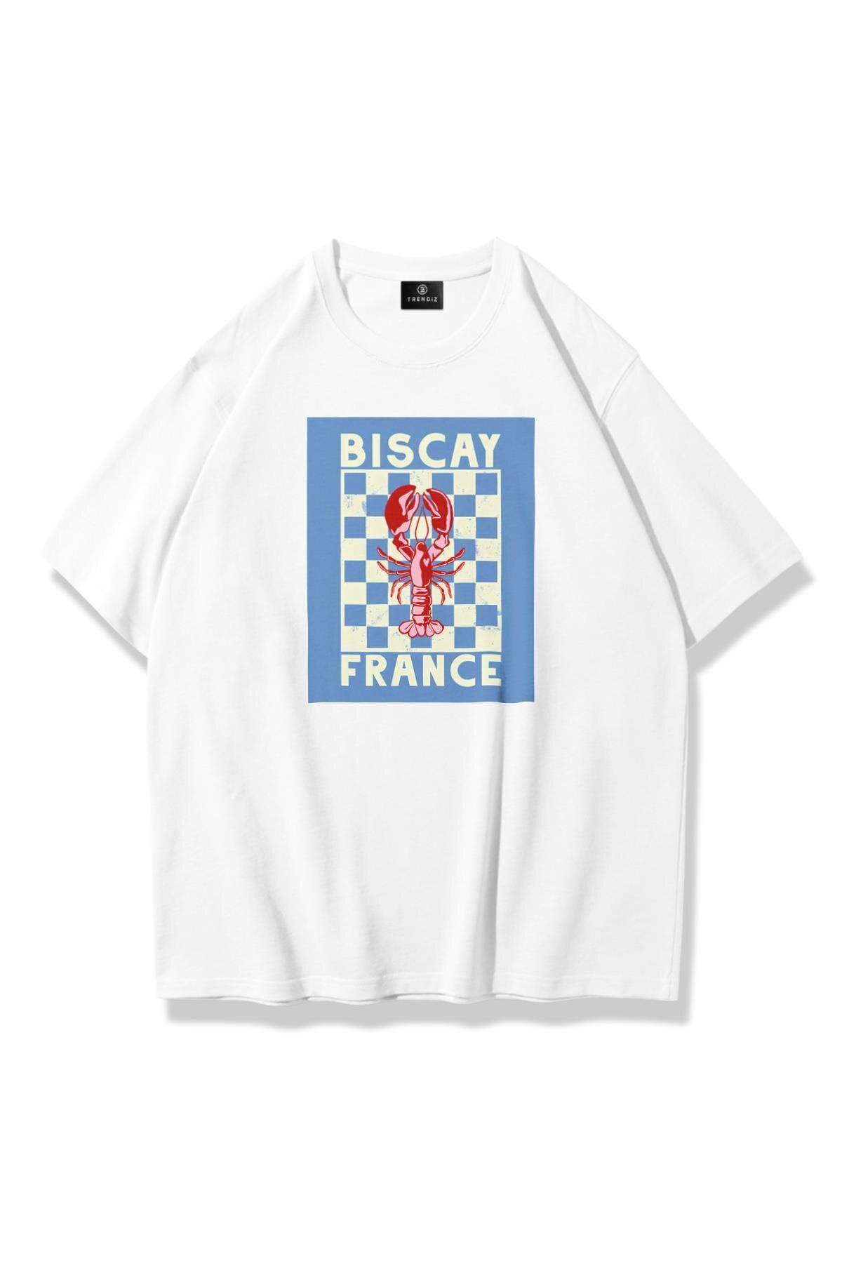 Trendiz Unisex Biscay France Istakoz Tshirt Beyaz