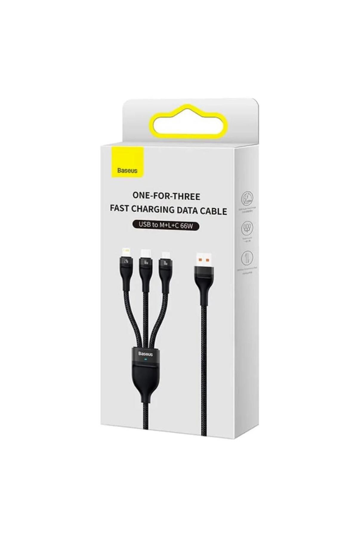 Baseus-Cablu de date 3 în 1 Baseus Flash Series 2 CASS040001, USB - USB-C + micro USB + Lightning, 66W, 1.2m 3