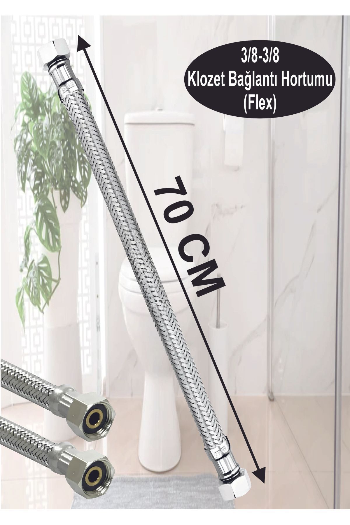 Elioure Batarya Borusu Standart Klozet Ara Musluk Bağlantı Hortumu (Flexi) 70cm TR flex